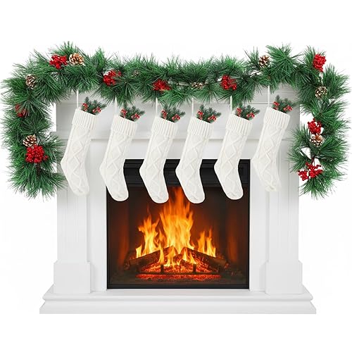 Shappy Christmas Garland and Stockings Set 6.56 ft Red Berries