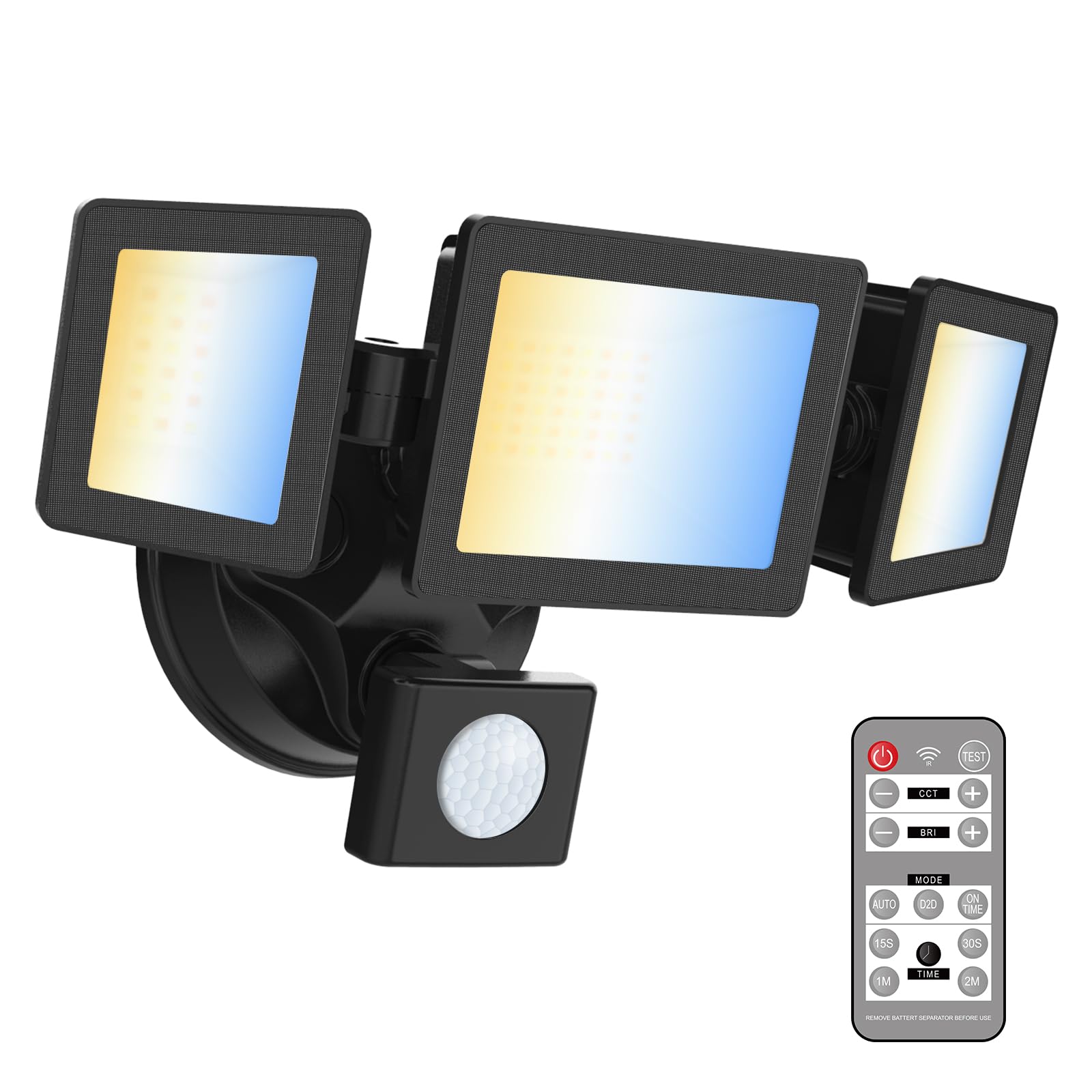 LED Motion Sensor Outdoor Lights with Remote, 40W 3200LM BRI & 3000-6000K Adjustable Security Flood Lights, IP65 Waterproof, 3 Mode Outside Lights for Yard, Garage, Porch (Black)
