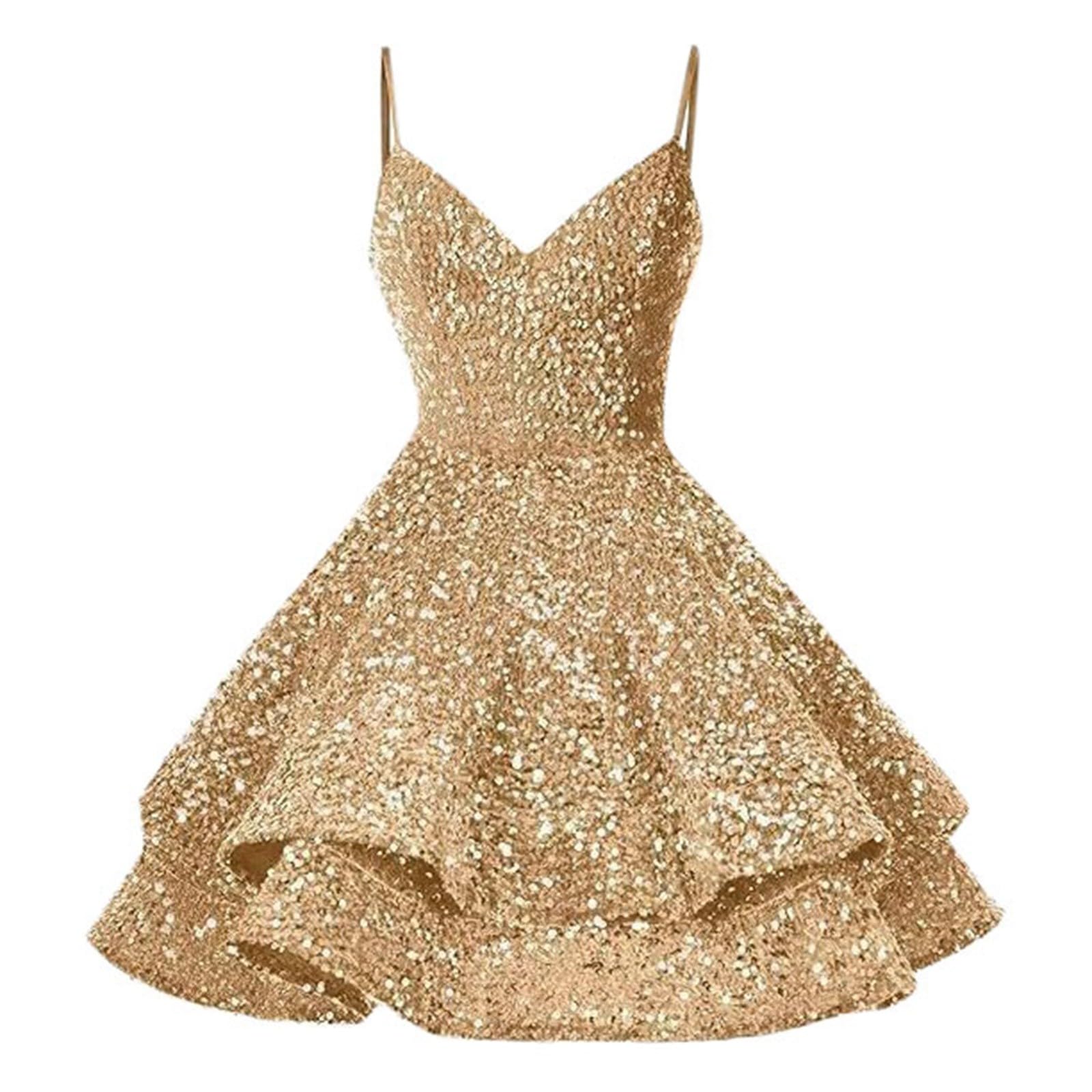 Abito da sera da donna con paillettes, tinta unita, per banchetto