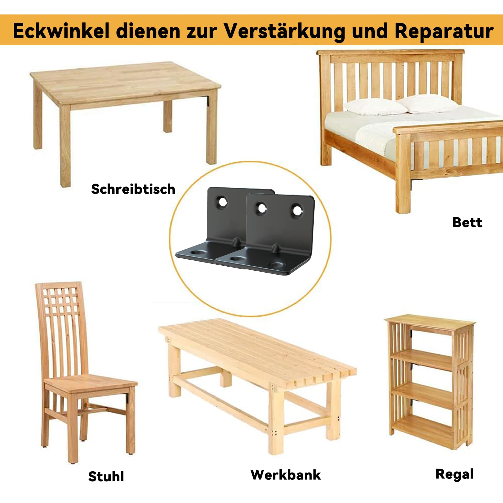 10 Connettori Angolari In Acciaio 40x40 Mm + 2 Angoli A L 30x30 Mm - Per Legno, Nero - Foto 2