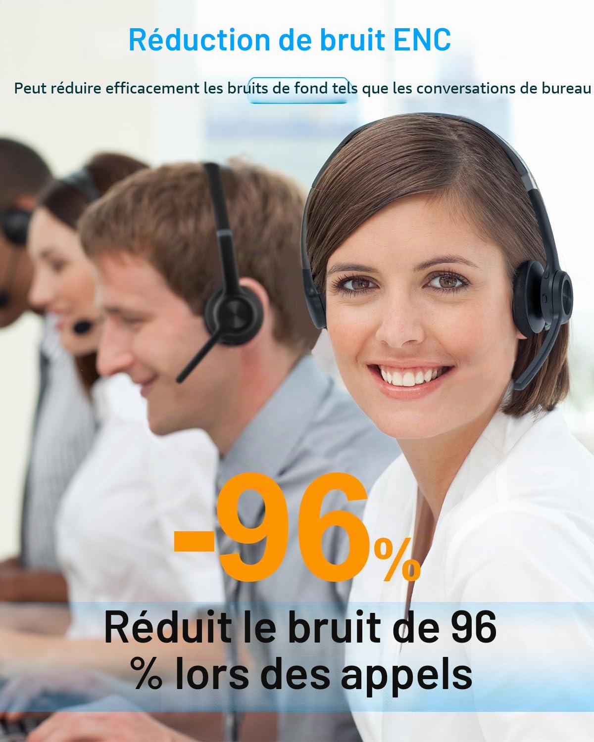 ANSTEN Casque Micro Noise Cancelling Casque Bluetooth V5.2 sans Fil avec Micro 30H Talk Microphone Silent Casque Bureau Casque Micro PC Casque Teletravail pour Call Center Office Zoom Skype