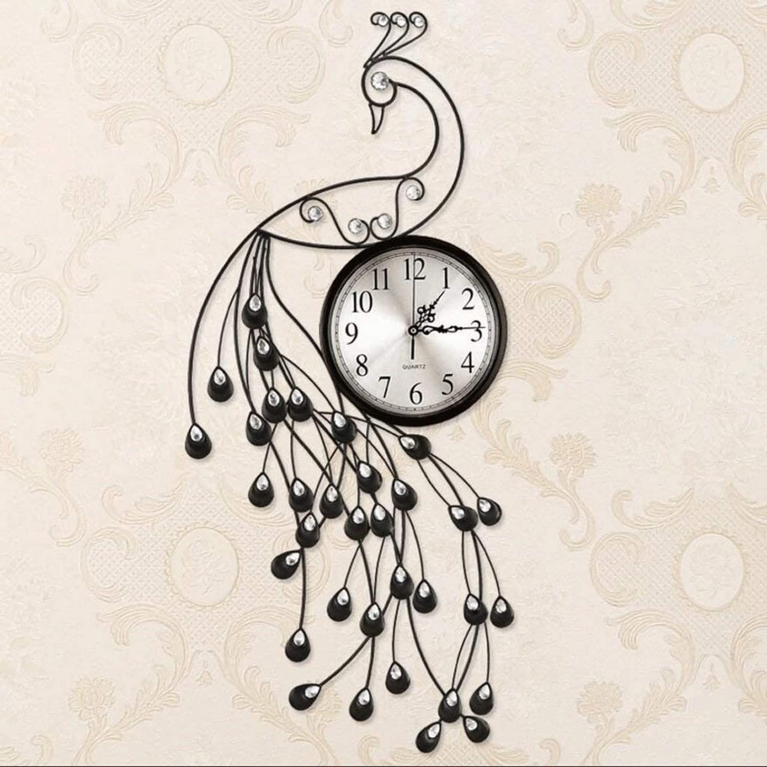 SaryEdge Wall Clock Modern Art Wall Clock Living Room Clock Modern Creative Mute Peacock Easy to Read Wall Decor Clock,