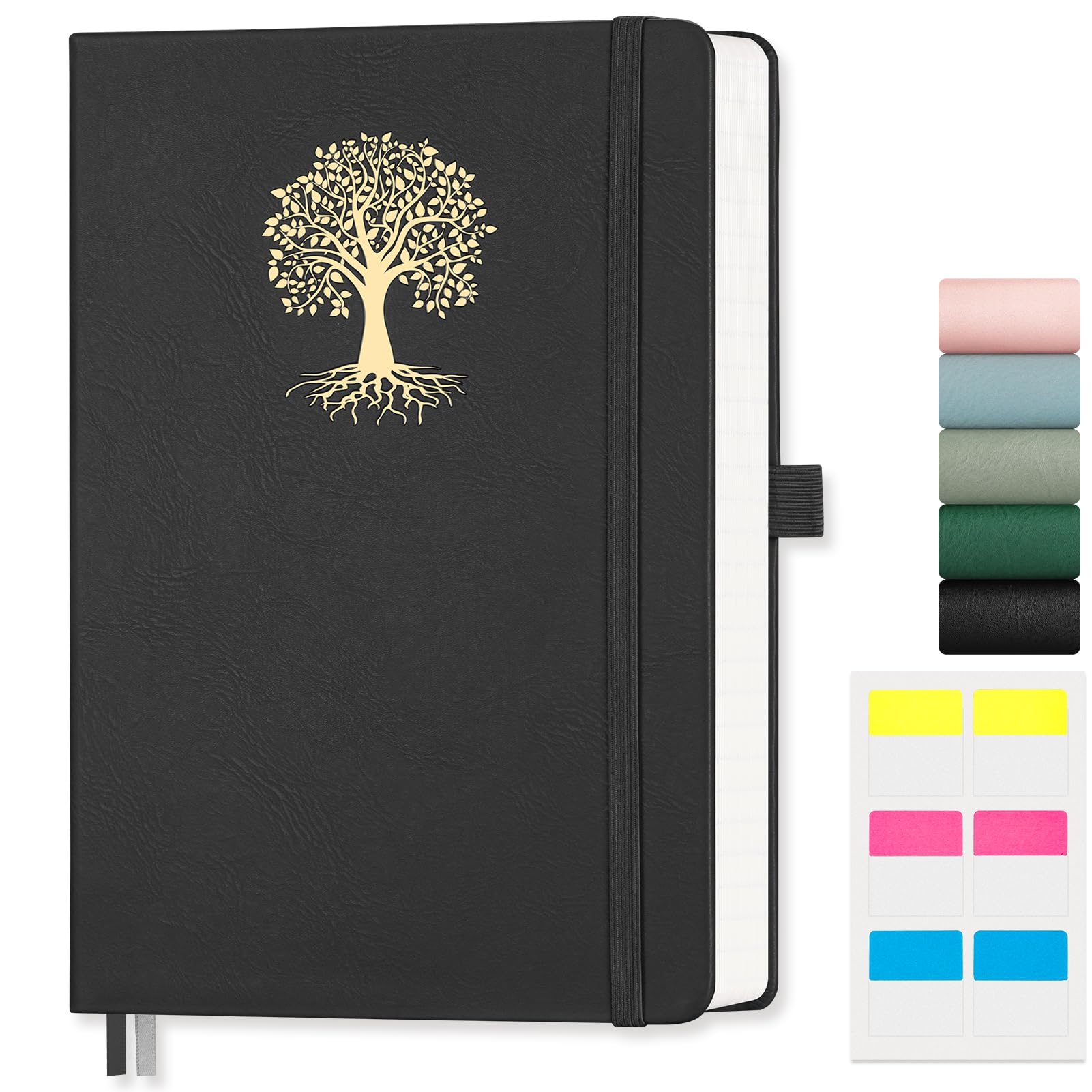 EMSHOI A5 Notebook Graph Paper, 100 GSM Hardcover Leather Squared Journal with Sticky Notes