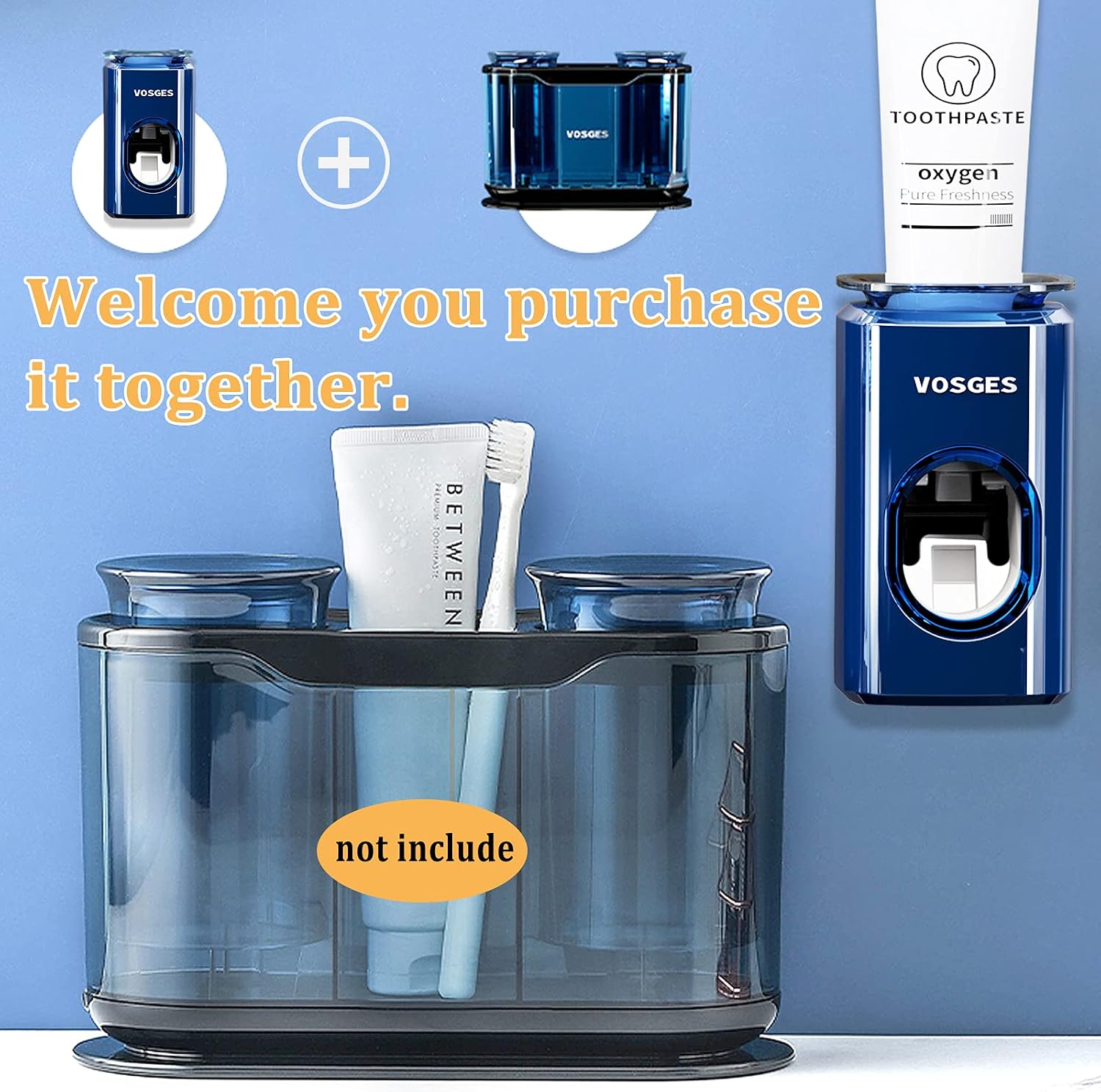 WAYCOM Toothpaste Dispenser,Luxurious Automatic Toothpaste Squeezer Kit Wall Mount for Bathroom Accessories(Blue)