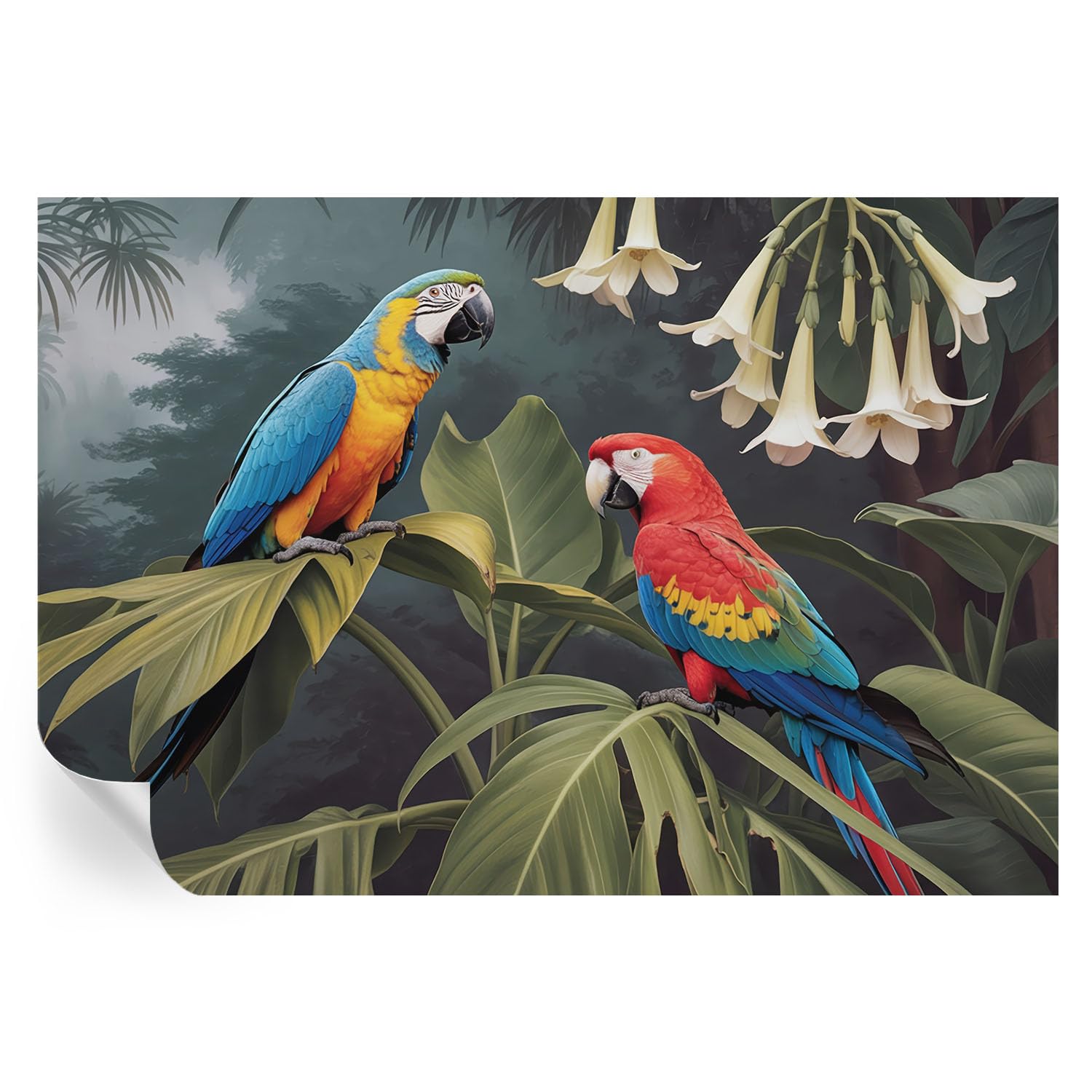 Murales de loros coloridos 152x104 cm para decorar pasillos