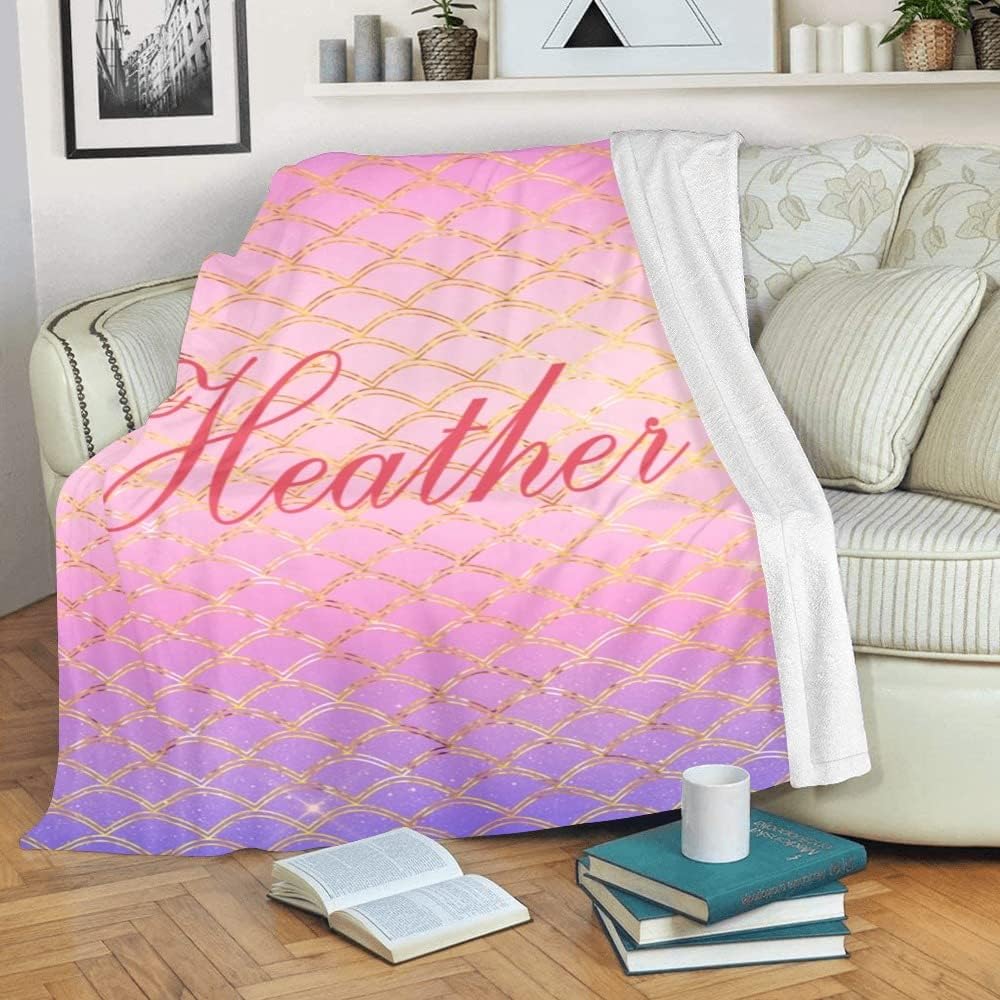 Personalized Mermaid Scales Blanket with Name Customized Baby Blanket with Name for Girls 50" x 60"