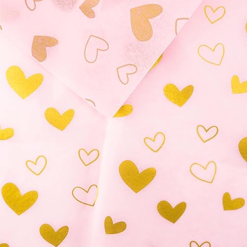Miniatura 6 de MR FIVE Papel de seda rosa con corazón dorado a granel, 20 x 28 pulgadas, papel de seda con diseño de corazón dorado para bolsas de regalo,