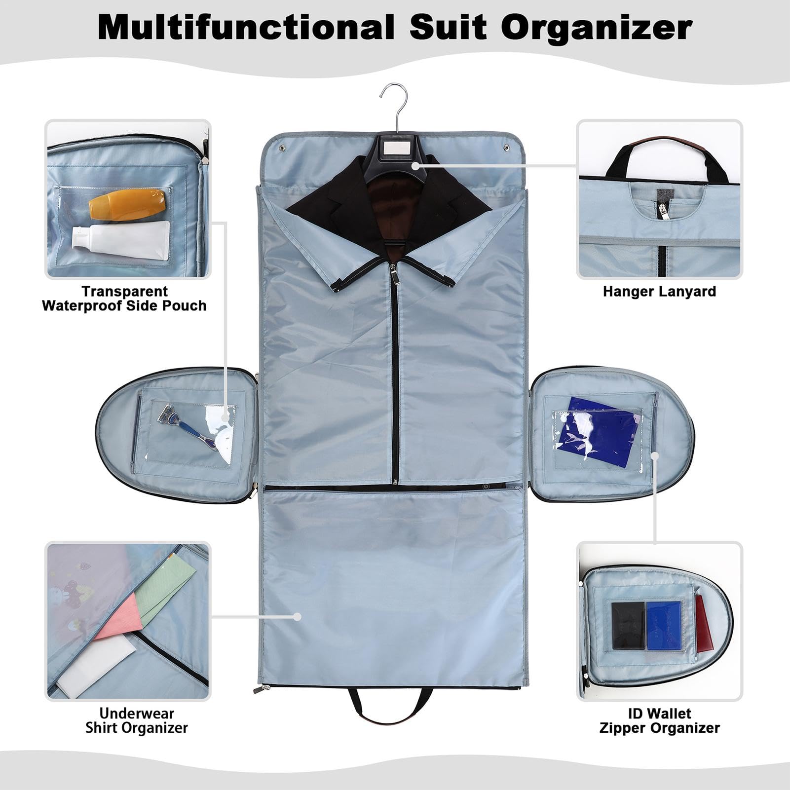Borsone da viaggio per indumenti da portare con sé, multi-scomparto | borsa per il fine settimana 2 in 1, borsone con scomparti multipli per uomini e donne, grigio, Refer to, Unisex