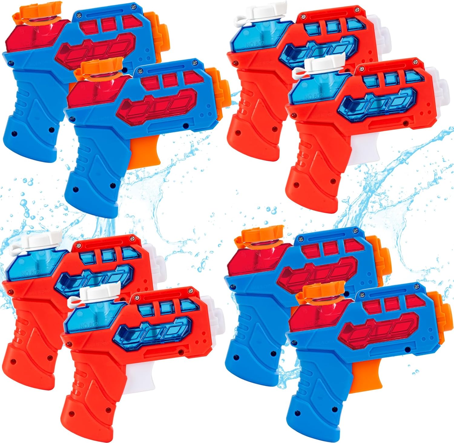 8 Pack Water Pistol for Kids, Small Mini Water Squirt Gun for Summer Pool Garden Beach, Birthday Party Favors Fillers for Boys Girls Outdoor, Training Toy for Dog Cat (Red/Blue)