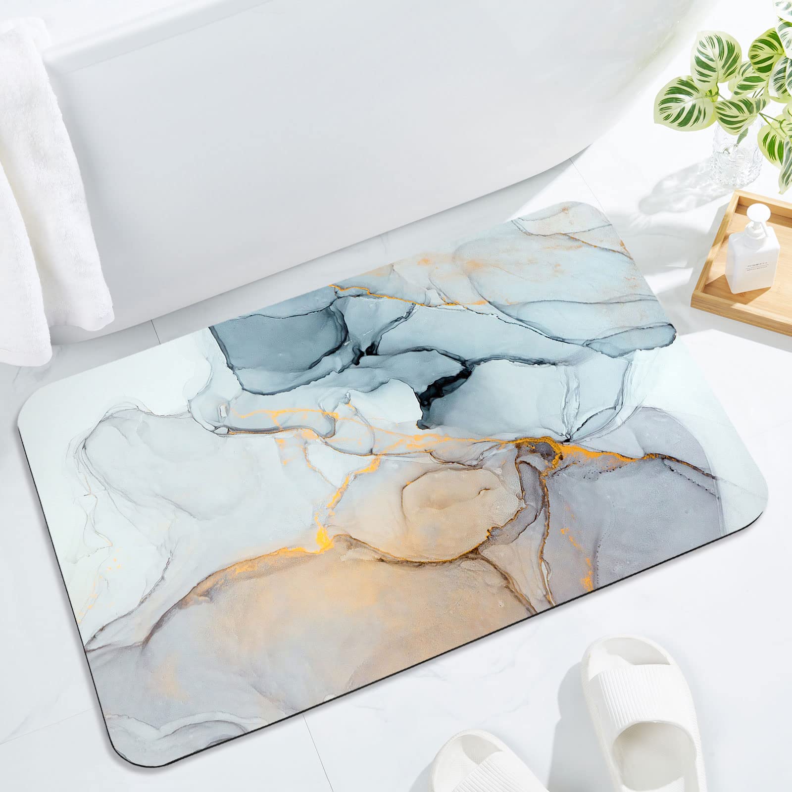 Gibelle Bath Mat Rug Super Absorbent Quick Dry Thin Bathroom Rugs Fit Under Door Non Slip Rubber Backed Bathroom Floor Mat for in Front of Bathtub