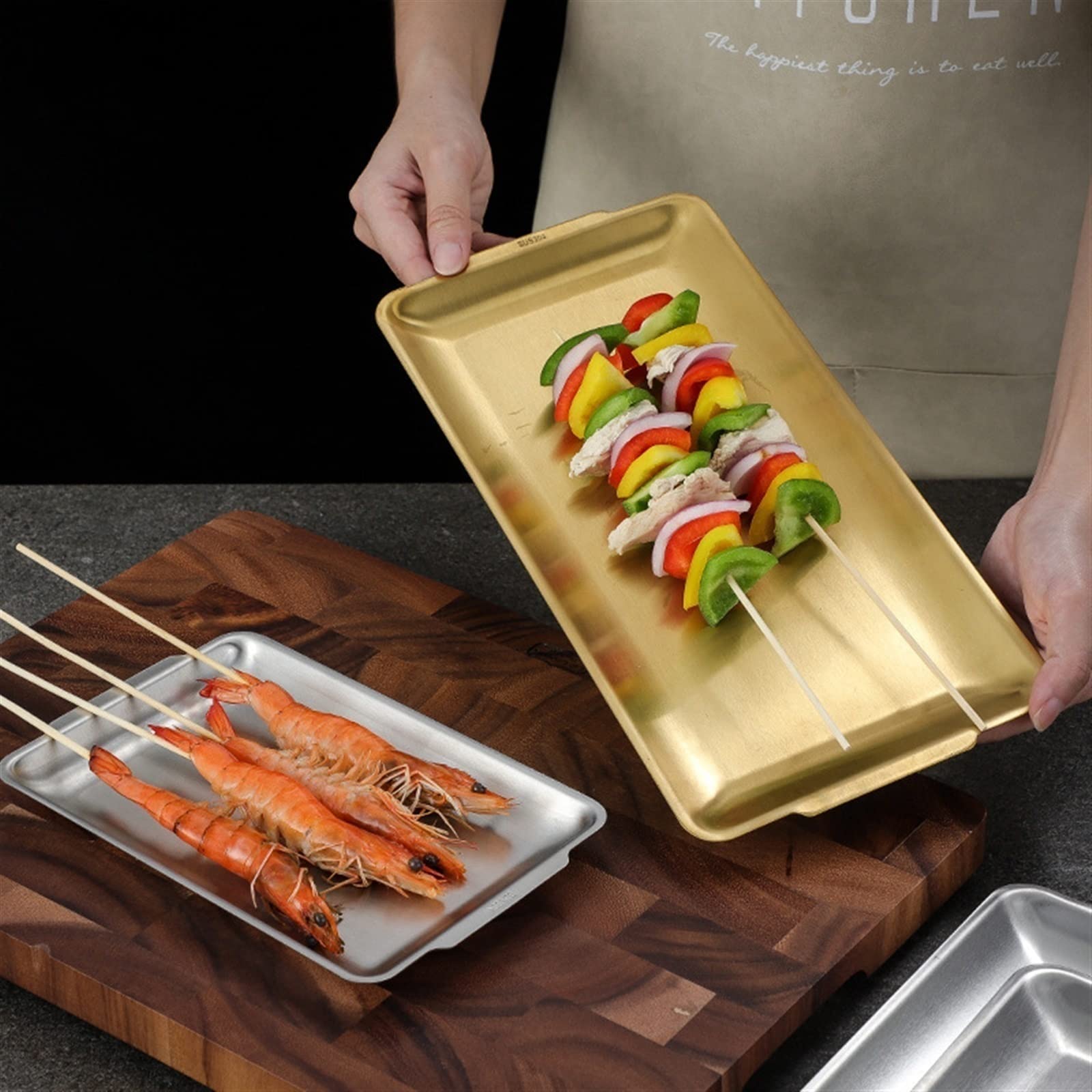 Niska taca do serwowania ze stali nierdzewnej do sushi, chleba, ciast i owoców – arkusze do pieczenia do prezentacji żywności (rozmiar S)