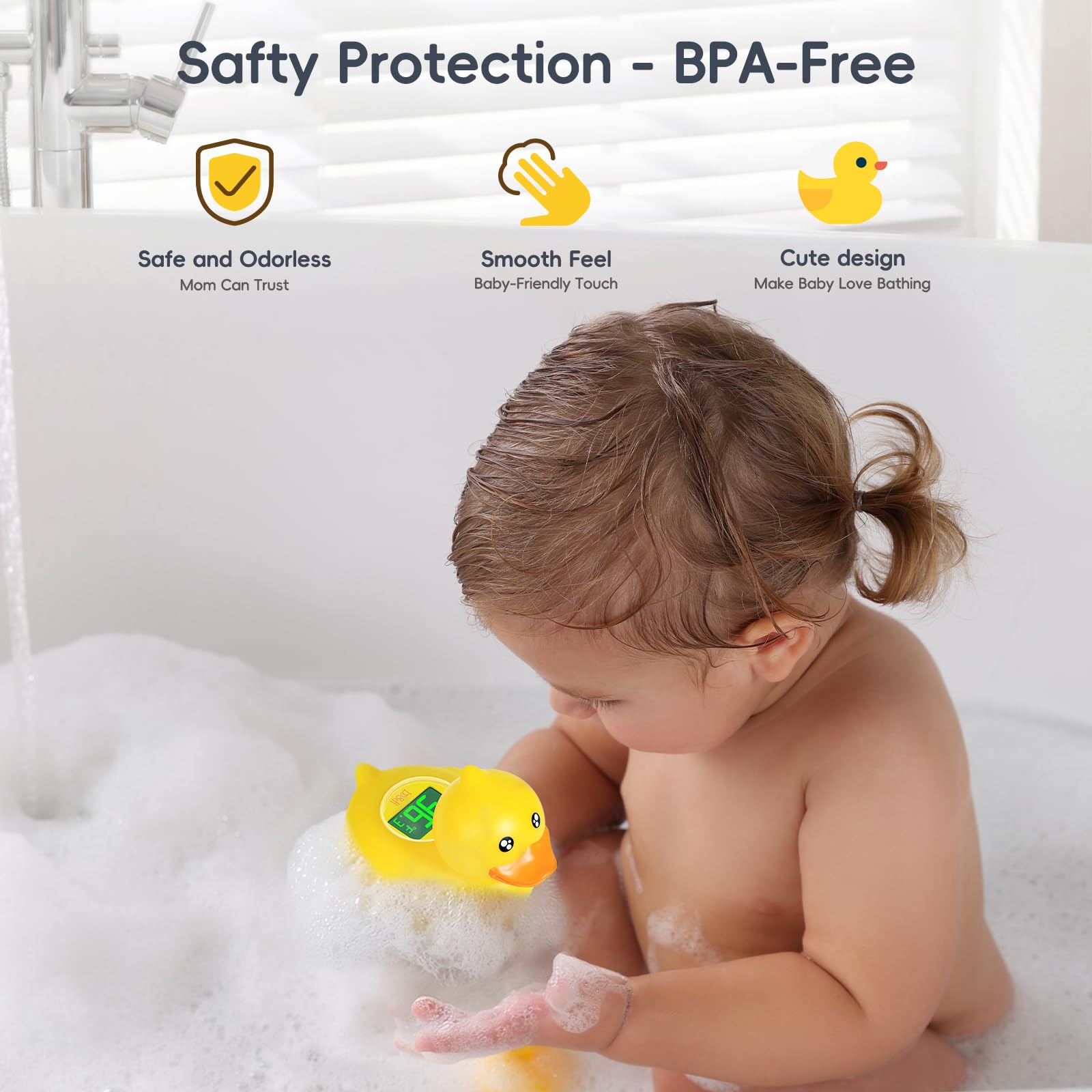 b&h Wiederaufladbares Baby-Badethermometer, digitales schwimmendes Duschthermometer für Neugeborene Badewanne und Zimmer, verbesserte Ausschaltfunktion, schnelle Temperaturmessung, Sicherheit