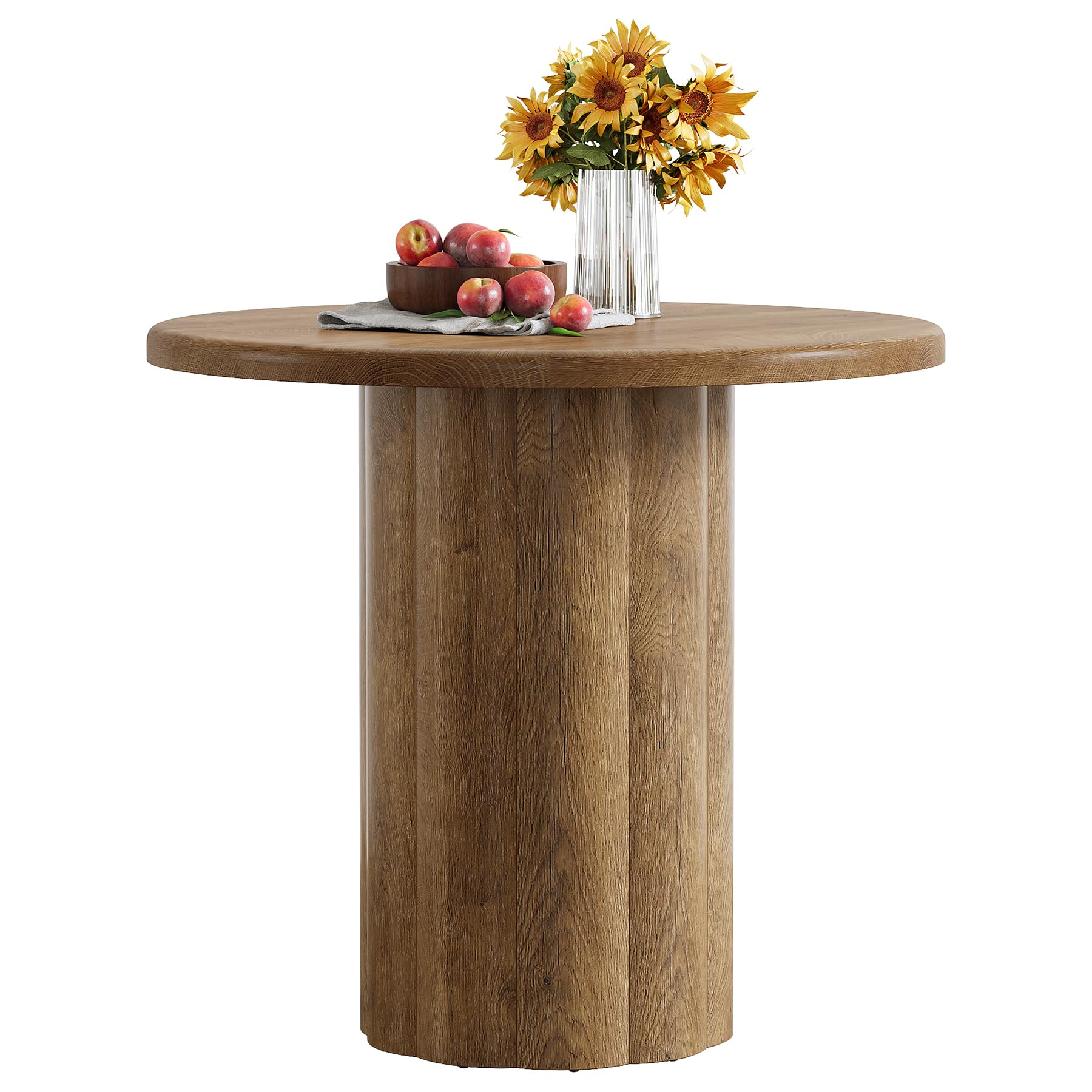 Tribesigns Table à Manger Ronde 80 cm pour 2-4 Personnes, Petite Table de Cuisine avec Base Solide pour Salle à Manger, Salon (Marron)