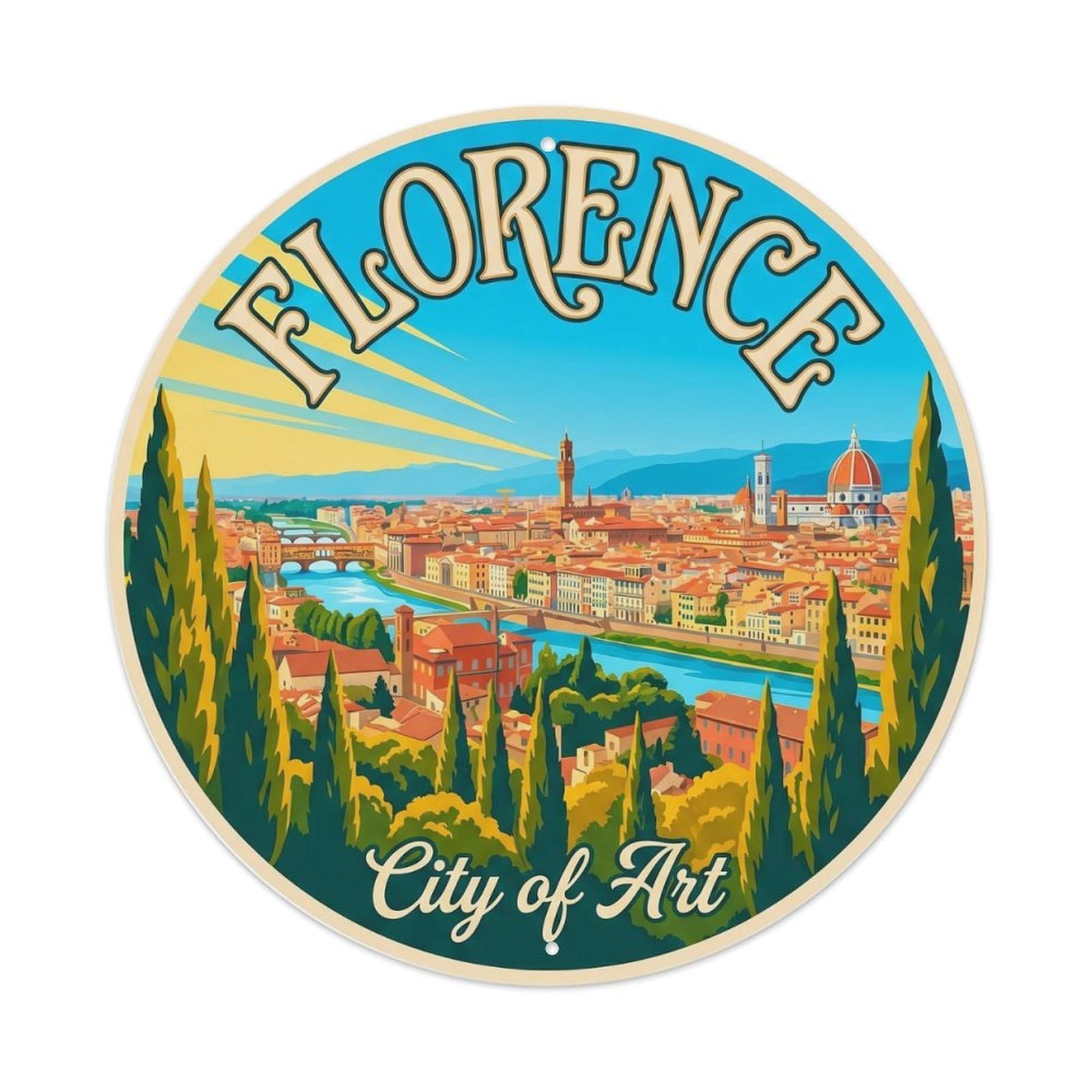 Vintage Travel Tuscan Capital Heritage Metal Tin Sign Plaque Wall Decor for Cafe, Club Bar, Office, Home Garden Round Metal Poster 8x8Inch