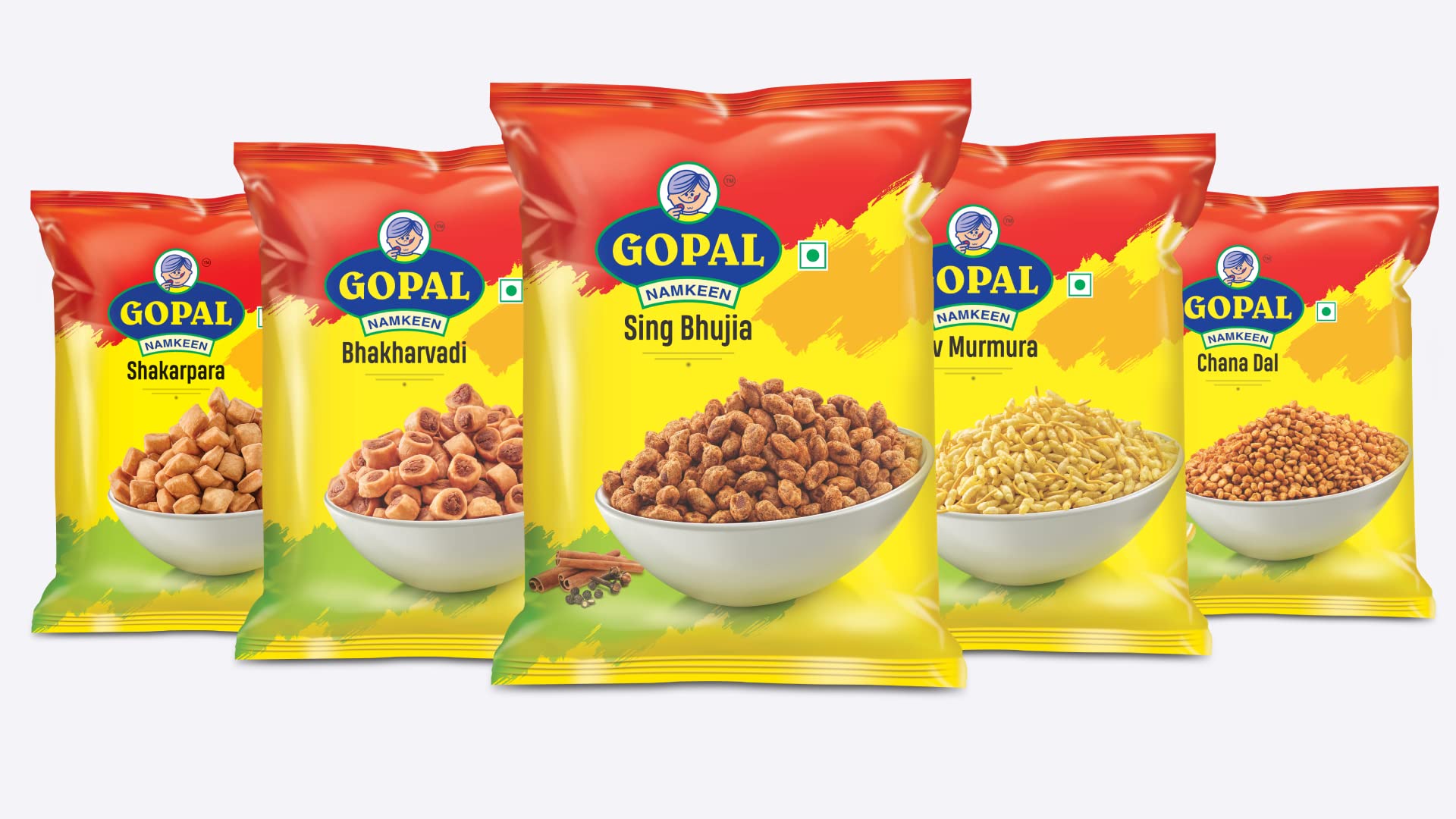 Gopal Namkeen Combo|Sing Bhujiya 450g| Bhakharvadi 450g| Sev Murmura 450g| Chana Dal 450g |Sakkarpara 450g