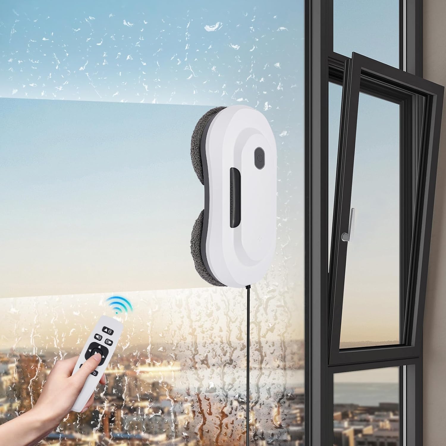 Window Cleaner Robot 2800pa Electric Window Cleaning Machine with Intelligent Navigation and Edge Detection Remote Control Window Washer Robot Smart Window Cleaner Glass Cleaning Robot