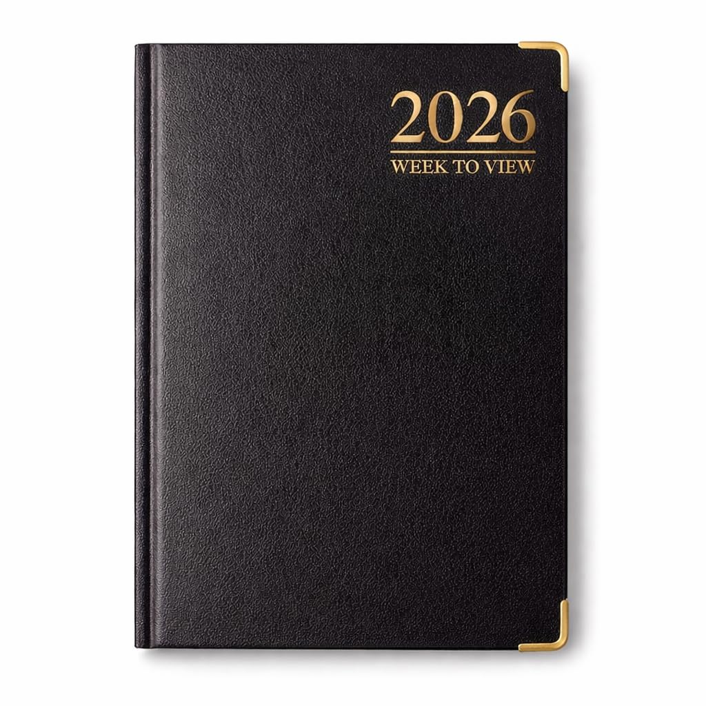 – 1ABOVE 2026 A5 Week-to-View Diary Premium Hardback Planner with Gilt Edges, Metal Corners & 60 GSM Paper – Elegant Weekly Organizer for Business, Office & Home (Black)