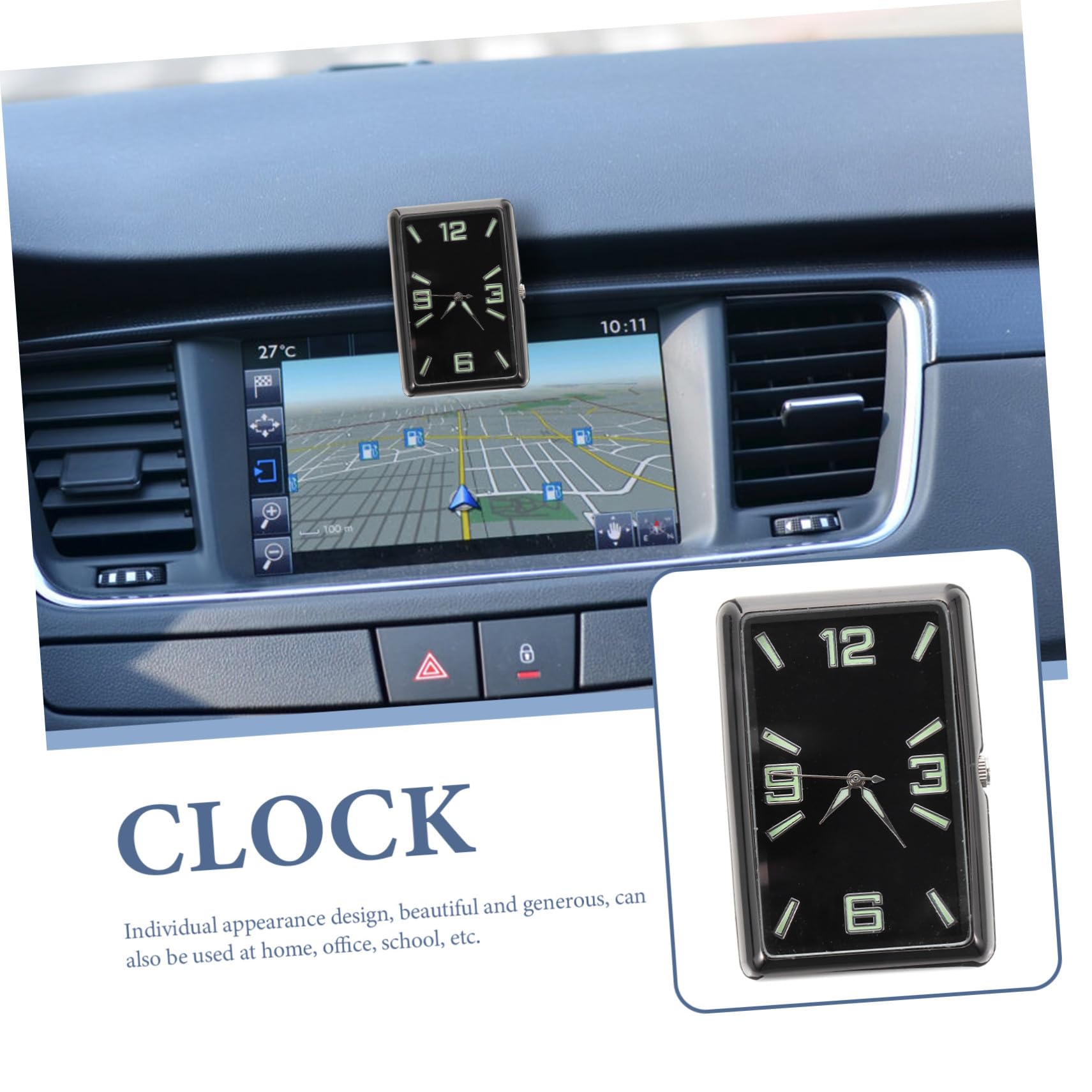 Reloj Analógico Pequeño Adhesivo de Aleación y Vidrio Negro para Coche