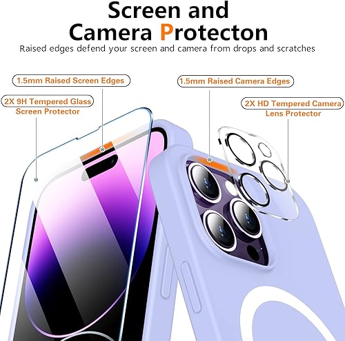 Miniatura 5 de Funda magnética de silicona líquida para iPhone 14 Pro compatible con Magsafe 2 protectores de pantalla de vidrio + protector de cámara Funda