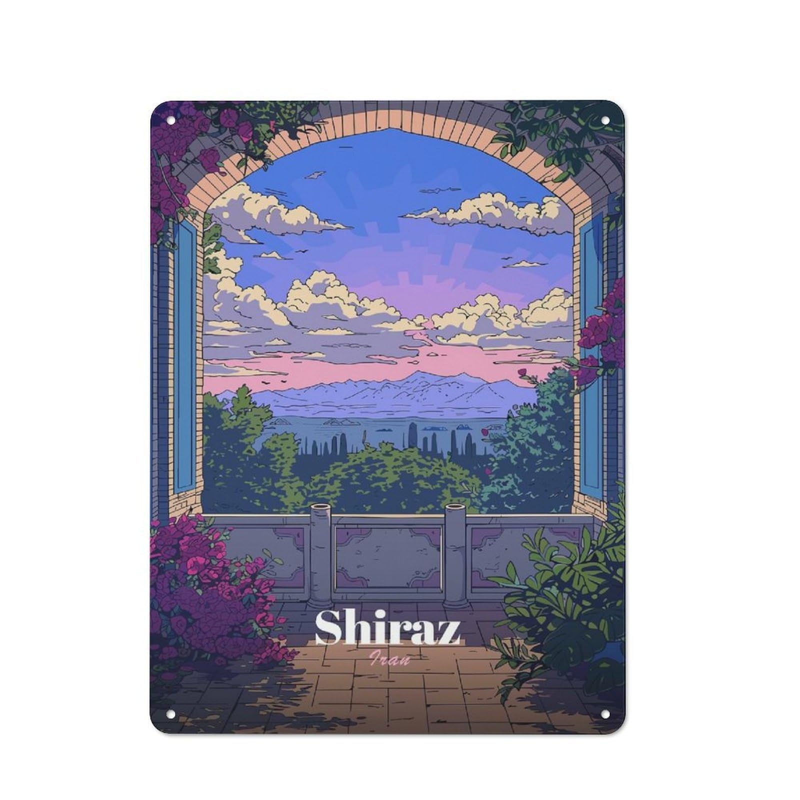 Junmoney Style-2 Vintage Tin Sign 40X30cm With Shiraz Iran Balcony View For Kitchen Or Home Bar, Suited To Home Bar Enthusiasts