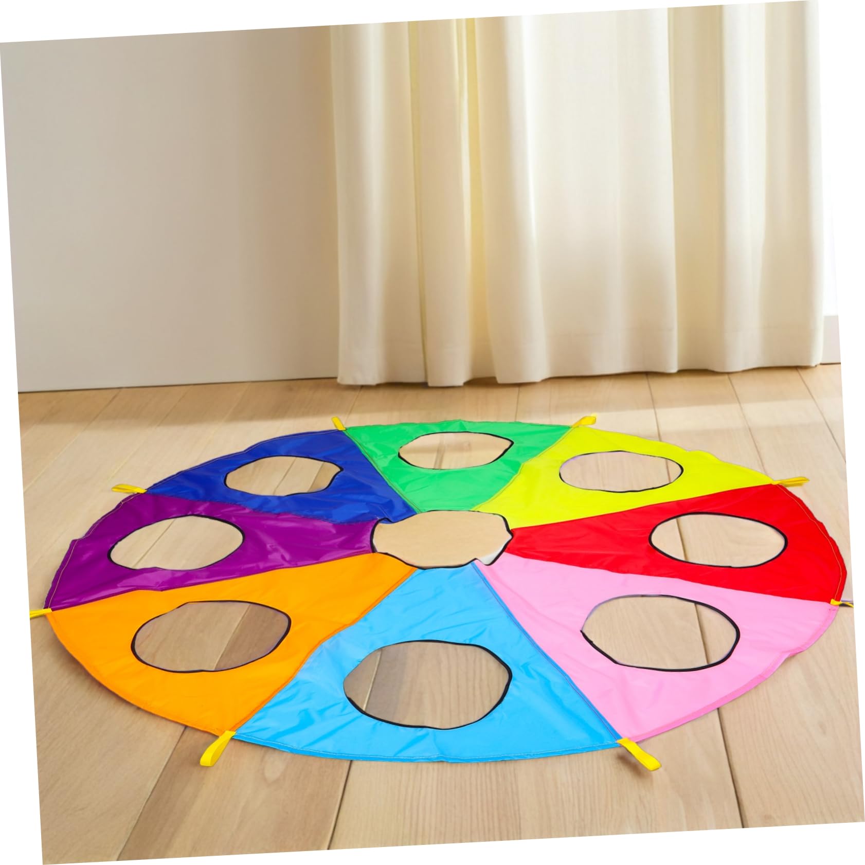 SUPVOX Paracadute Gioco per Ragazzo Ragazza Piccoli con 9 Fori Ombrello da Gioco Colorato per attività di Gruppo all’Aperto Interattivo per Asilo e Sviluppo Sensoriale Educativo