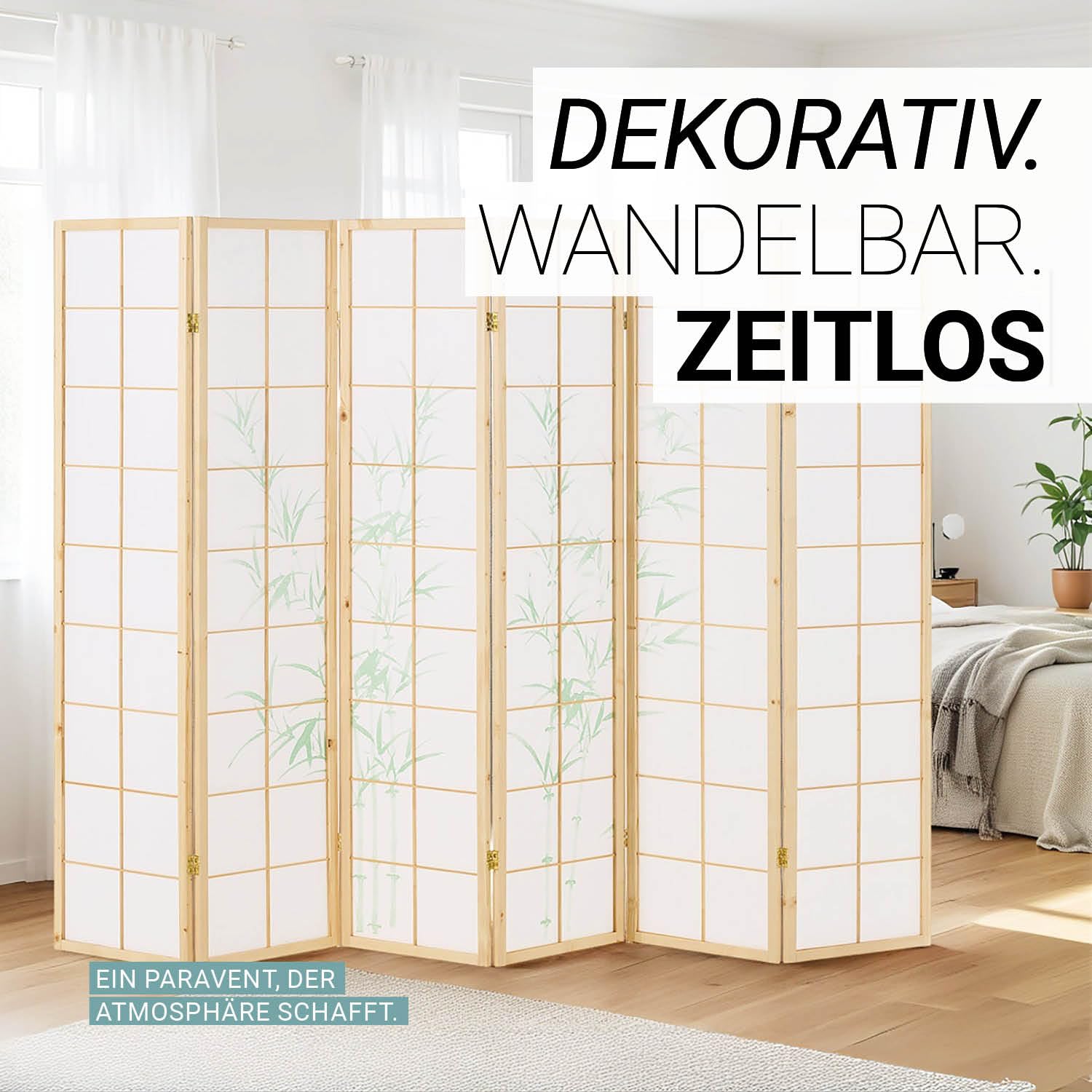 Homestyle4u Parawan parawan 6-częściowy naturalny wzór drewna bambusowego separator do pomieszczeń ochrona prywatności, artykuł 267