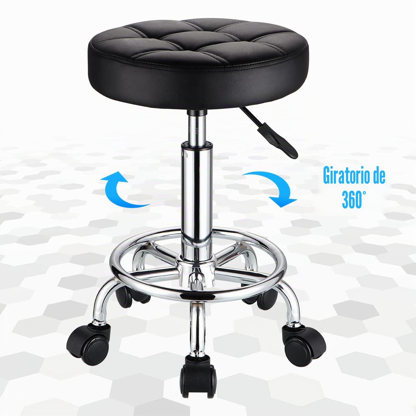 HMTOT Taburete Giratorio Redondo de Cuero de la PU de la Altura del Asiento Ajustable del balanceo del Taburete con Ruedas Negro
