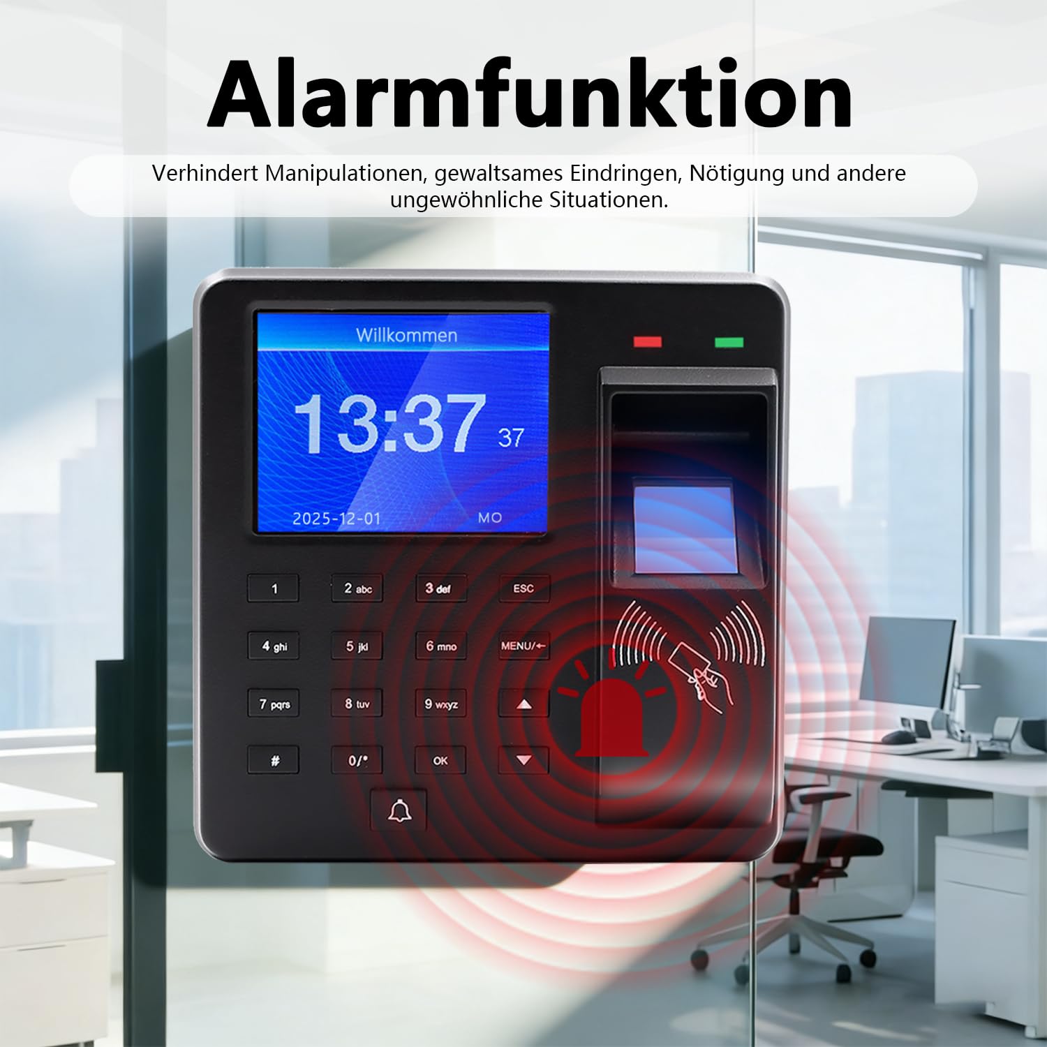 Sistema di rilevamento del tempo per piccole imprese, dispositivo di rilevamento del tempo 3-in-1 con impronta digitale, password e lettore di carte, capacità impronte digitali 1000, sistema di