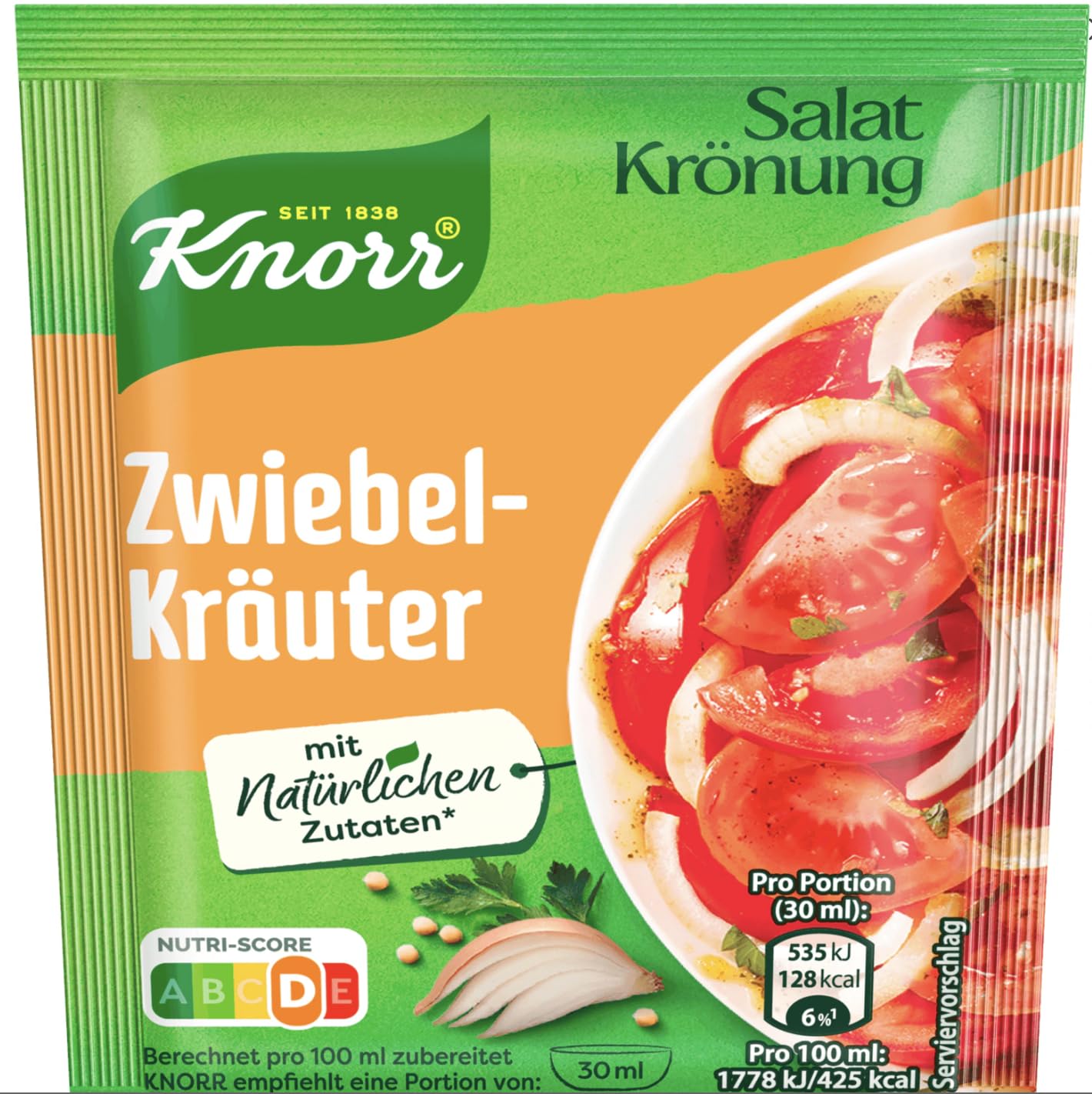 Zwiebel-kräuter Salat-krönung - Vinagreta de cebolla y hierbas para una deliciosa vinagreta con ingredientes naturales, 5 sobres - Ensalada lista en un instante - Compatible con Knorr - 55g