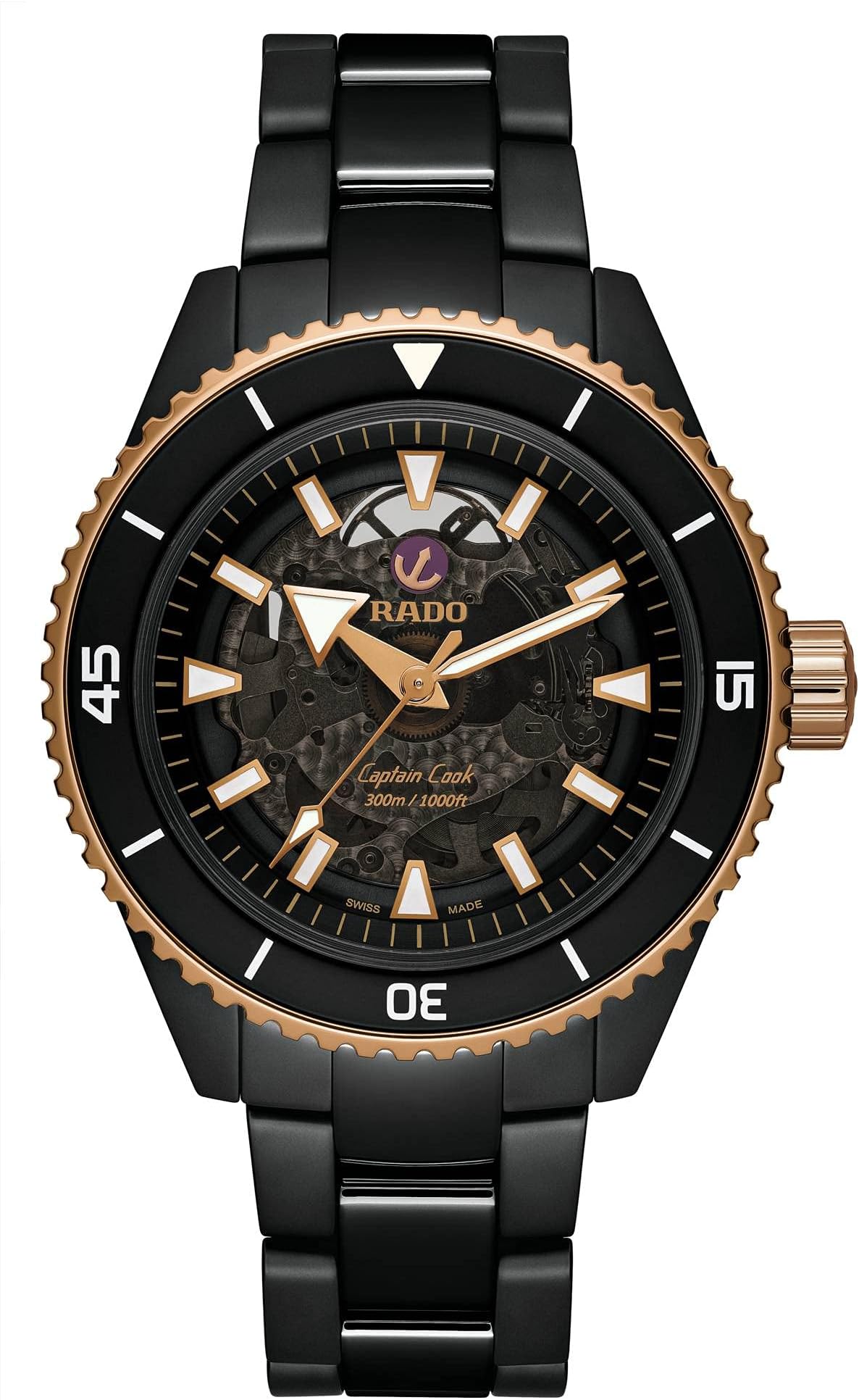 Men's Captain Cook Titanium Automatic Diving Watch with High-Tech Ceramic Strap, Black, 20 (Model: R32127162), Black, Medium, Diving Watch