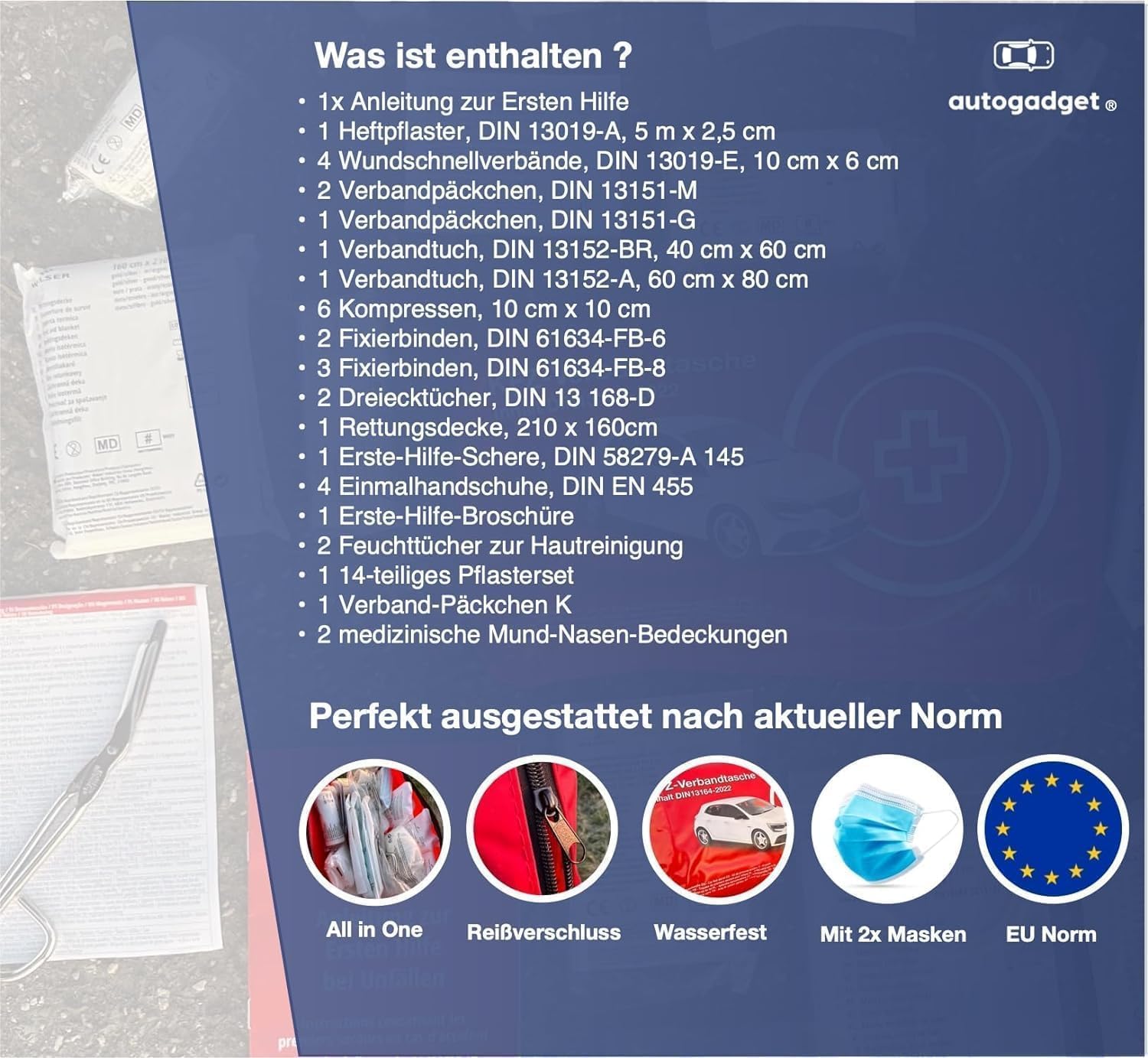 Kit 3 en 1 - Kit de premiers secours pour voiture 2024 : trousse de secours conforme à la norme EN ISO 20471, trousse de secours et gilet de sécurité, triangle de signalisation - Accessoires pour voit