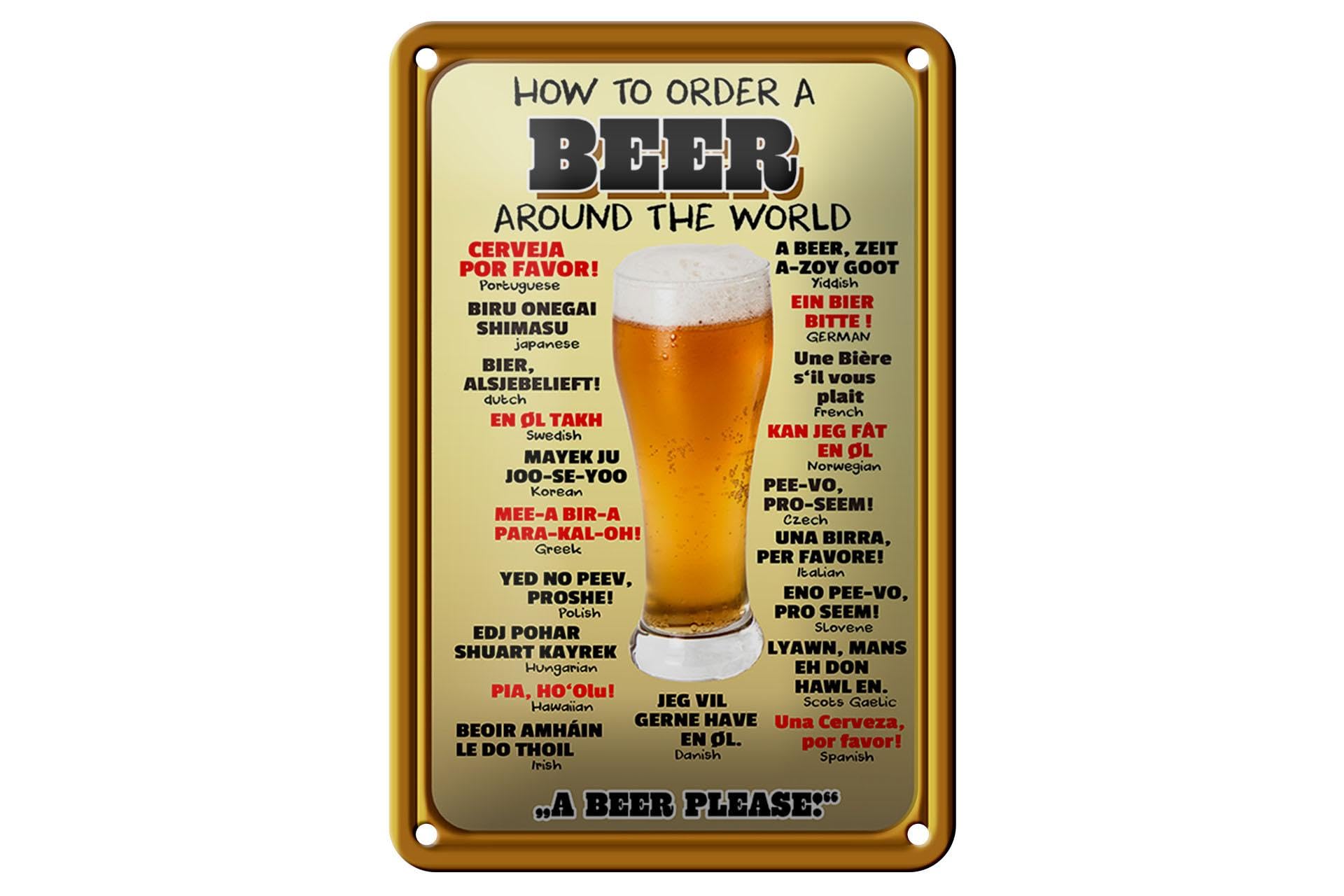 How to Order a Beer Around the World Metal Sign 18 x 12 cm DekoNo7