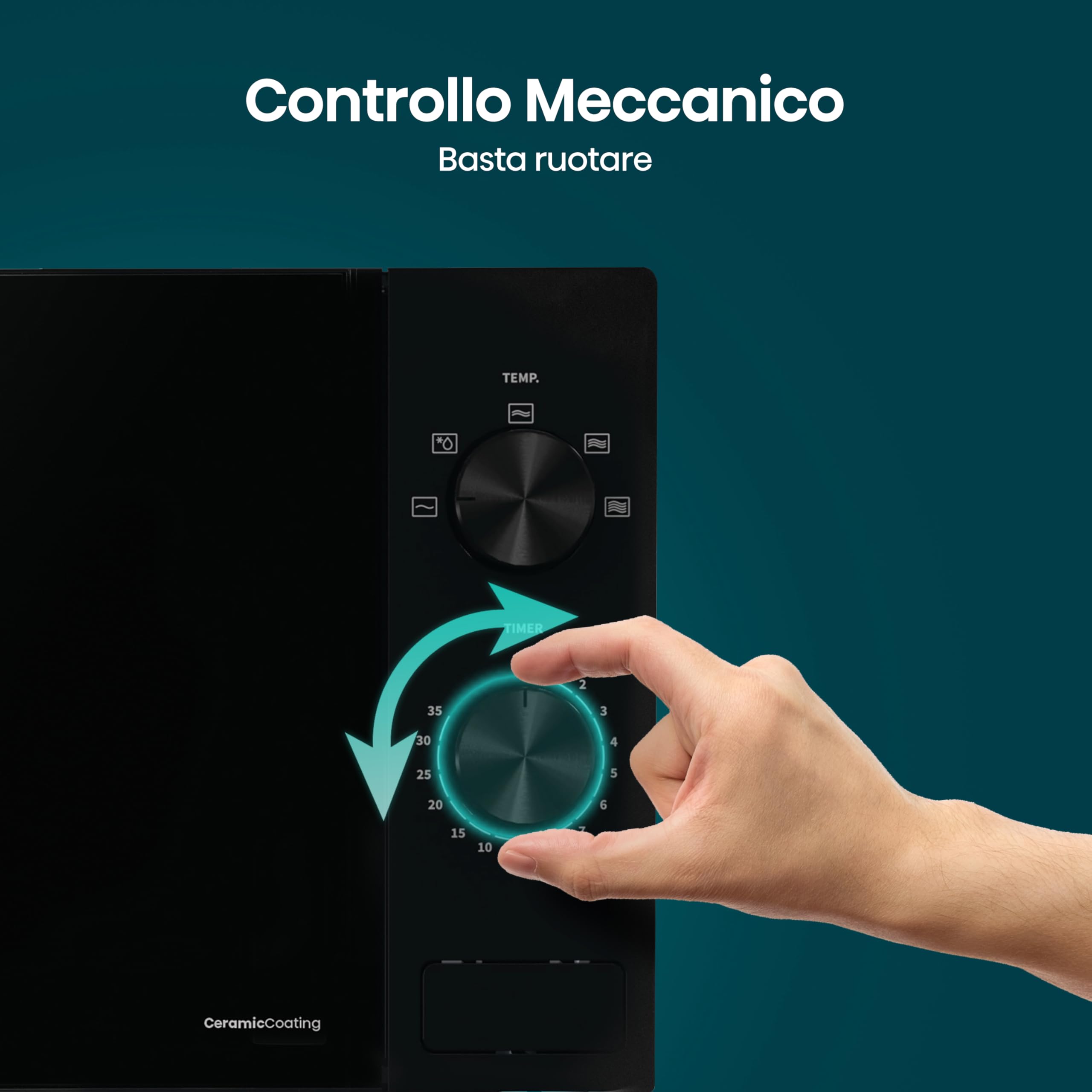 Hisense H20MOBP1 Forno a Microonde, Nero con Manopole, Capacità 20 litri, 5 Livelli di Potenza, Vetro Ceramica, Funzioni Timer e Defrost Rapido