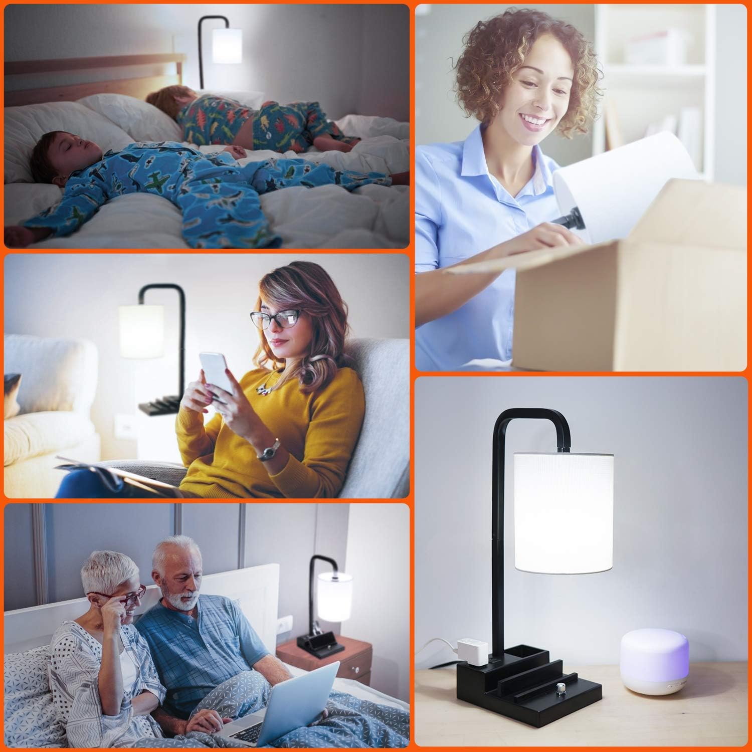 Limited Discount Bedside lamp with 2 USB Ports & 1 AC Outlet, Fully Dimmable Table Lamp with Two Phone Stands & Storage Box, Linen Shade & 5000K Daylight White LED Bulb Included, Nightstand Desk Lamp for Bedrooms