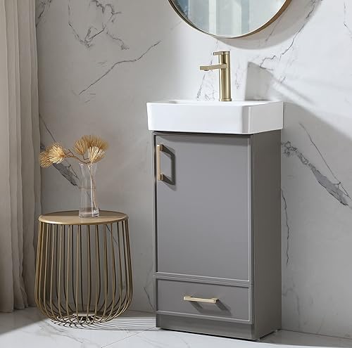 Mogiyin - Tocador de baño pequeño de 18 pulgadas, moderno tocador de baño pequeño con fregadero de cerámica de encimera blanca, tocador de baño