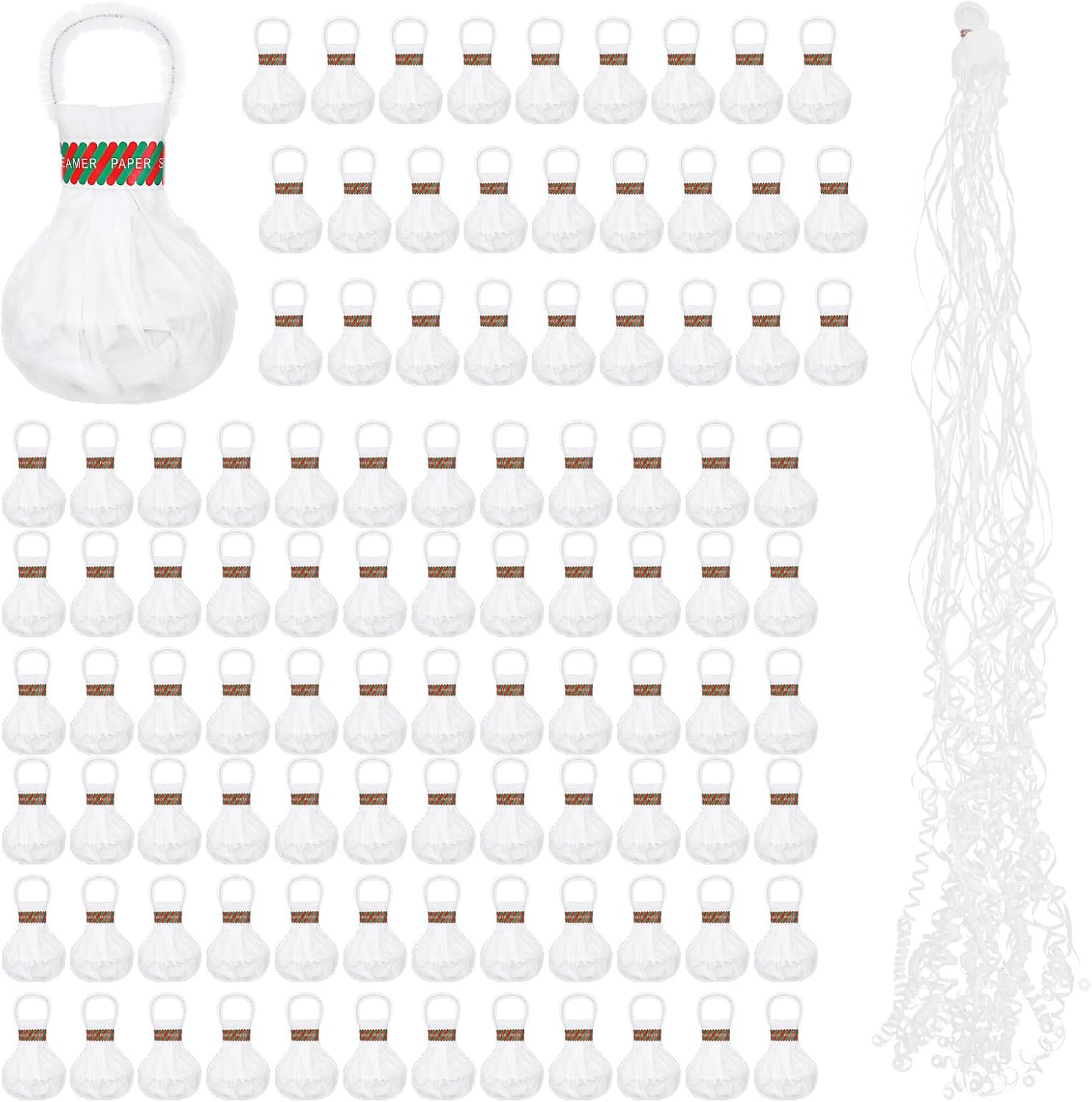 100 Pcs No Mess Streamers, White Romantic Hand Throw Confetti Streamers for Wedding Send Off Birthday Party Graduation Christmas New Year Celebrations