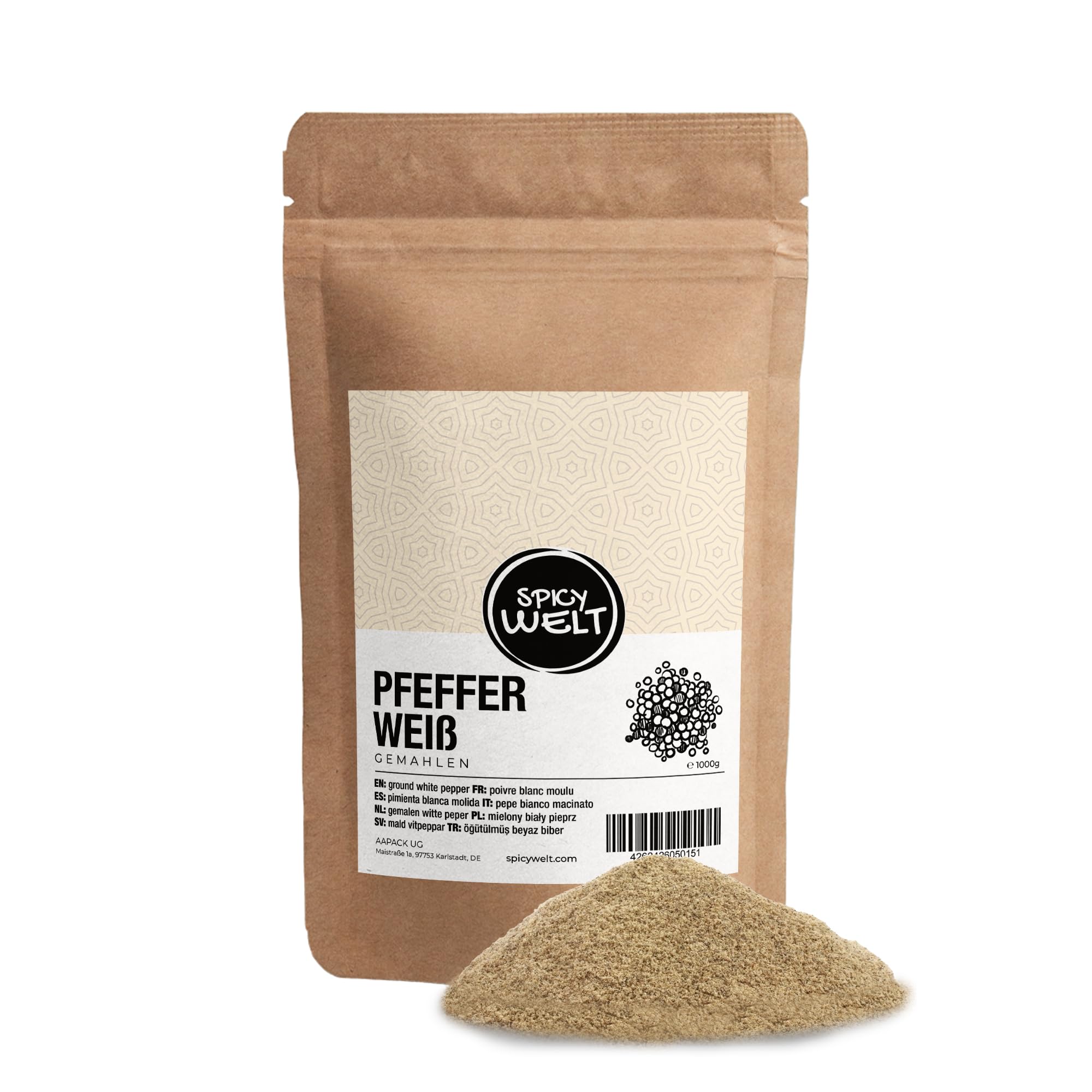 Spicy Welt Poivre Blanc Moulu (1kg) – Poivre Blanc en Poudre Fine | Idéal Béchamel, Poisson, Purée & Sauce Crème | Saveur Subtile & Piquant Discret | 100% Naturel, Sans Additifs
