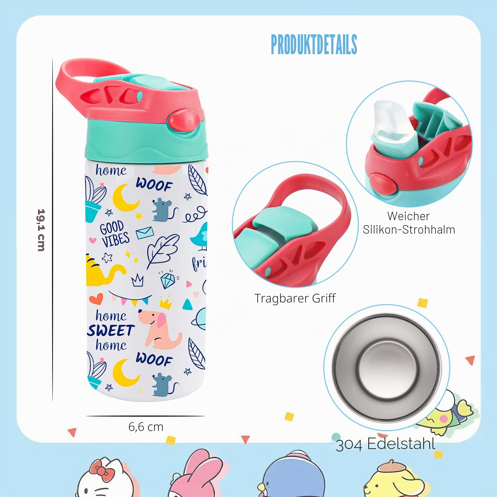 Joyclub Sublimationsbecher für Kinder, 340 ml, 5 Stück | BPA-freier Sublimationsbecher für Kinder mit rutschfester Unterseite, verhindert effektiv Auslaufen oder Verschütten