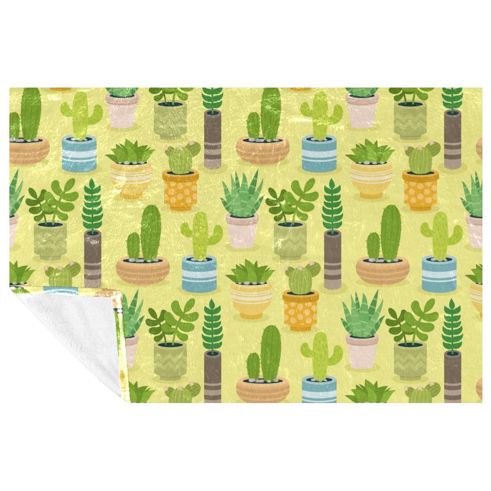Couverture chaude lit jeté de canapé imprimé cactus vert jaune tapis pique-nique