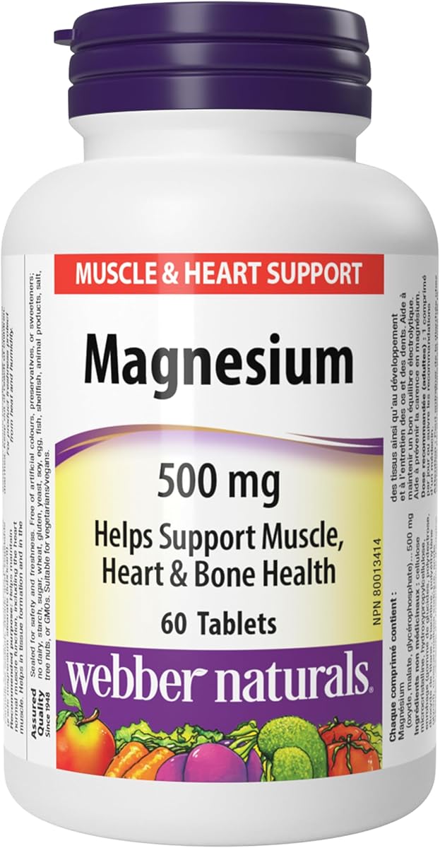 Webber Naturals Webber Naturals Magnesium 500 mg, 60 Tablets, Enhanced Absorption Mineral, Supports Bone and Muscle Functions, Vegan
