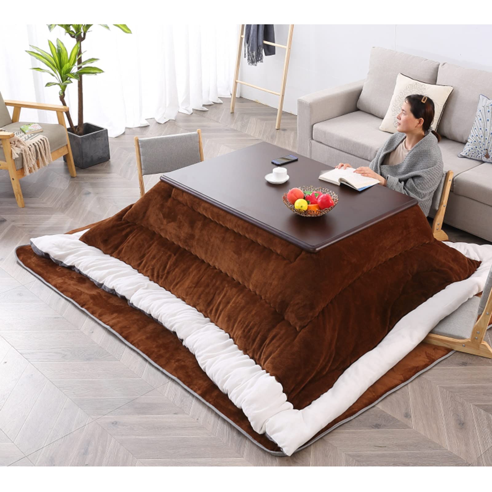 Kotatsu Mesa Calefactora de Centro Tatami de Invierno - Mesa Baja de Juego para Sala de Estar Con Edredón, Alfombra y Calentador