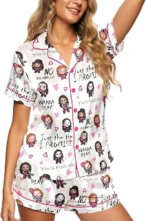 Women’s Silky Satin Pajama Set, Cute Lightweight Short Sleepwear for Ladies