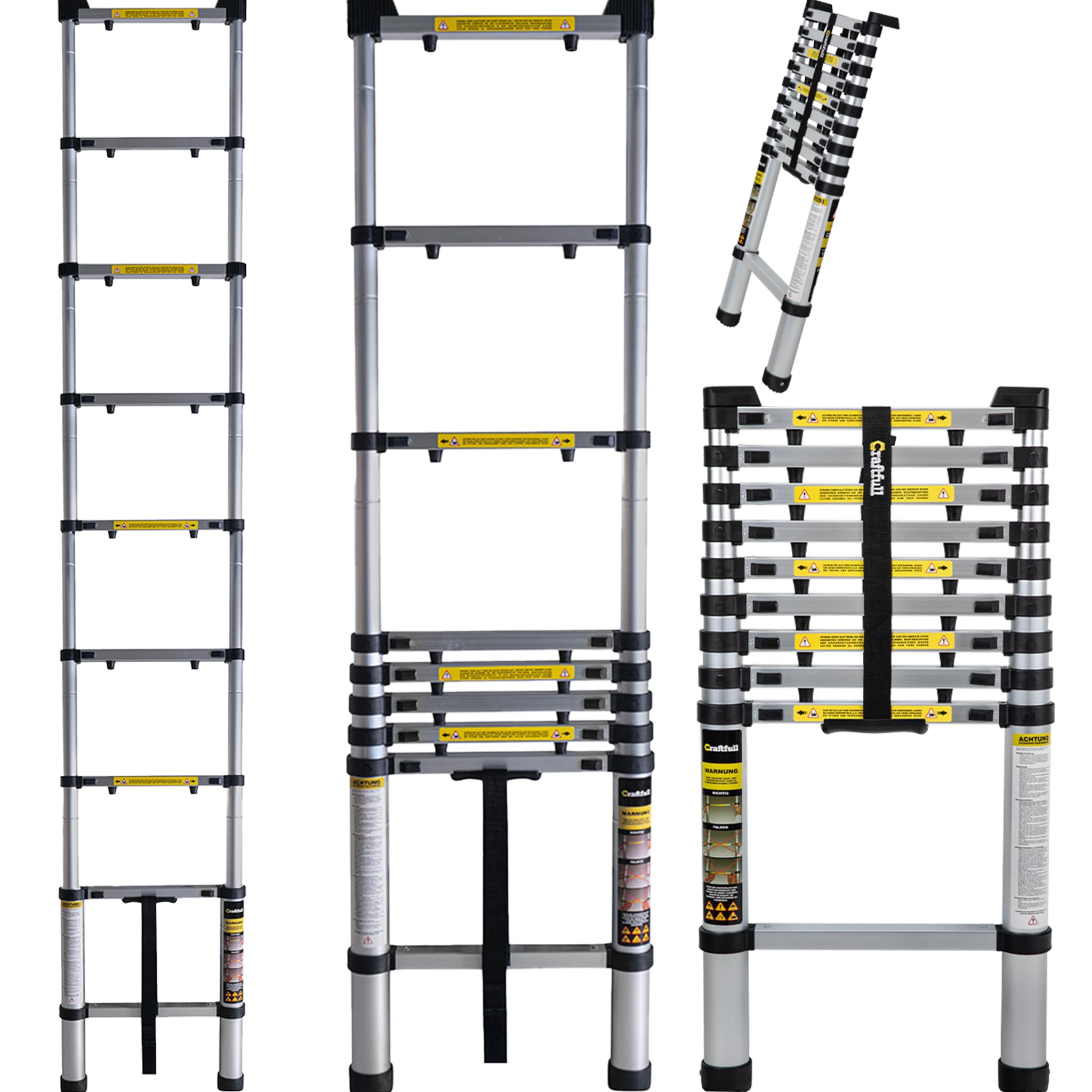 𝐂𝐑𝐀𝐅𝐓𝐅𝐔𝐋𝐋 Aluminium Teleskopleiter CF-101A | 𝟑 𝐉𝐀𝐇𝐑𝐄 𝐆𝐀𝐑𝐀𝐍𝐓𝐈𝐄 - Trittleiter - Leiter ausziehbar - Stehleiter - Ausziehleiter - Alu Anlegeleiter (2.9 Meter)