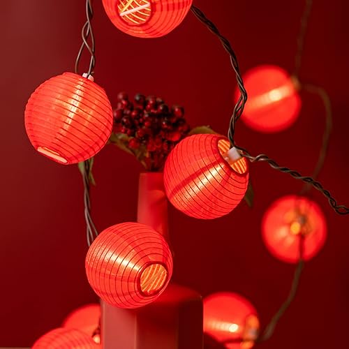 Miniatura 2 de Guirnalda de luces rojas, 10 linternas de nailon impermeables con cadena de luces conectables de extremo a extremo de 8.7 pies con certificación UL