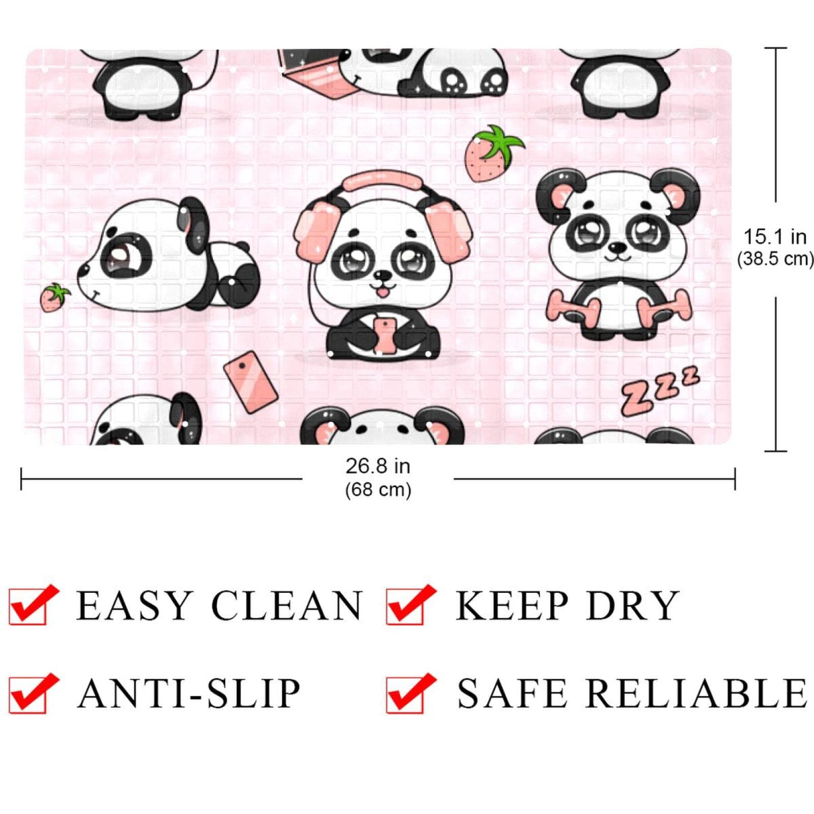 Rutschfeste Badematten mit niedlichem Panda-Motiv, für Badezimmer, rechteckige Badewanne, maschinenwaschbar, 39 x 70 cm