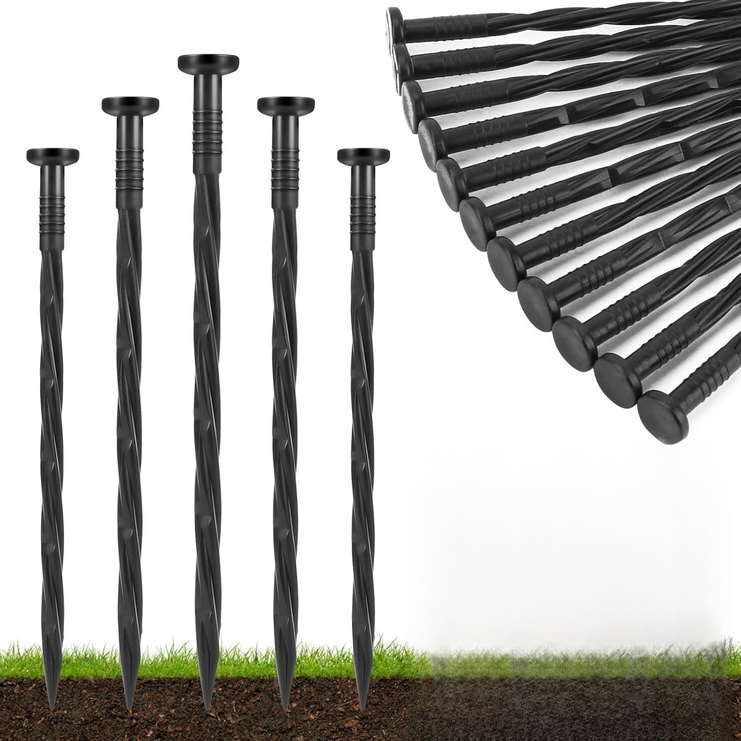 Lukloy 2 Pack 140" X 5.75" Black Rubber Mulch for Landscaping Bundle with Landscape Edging Stakes
