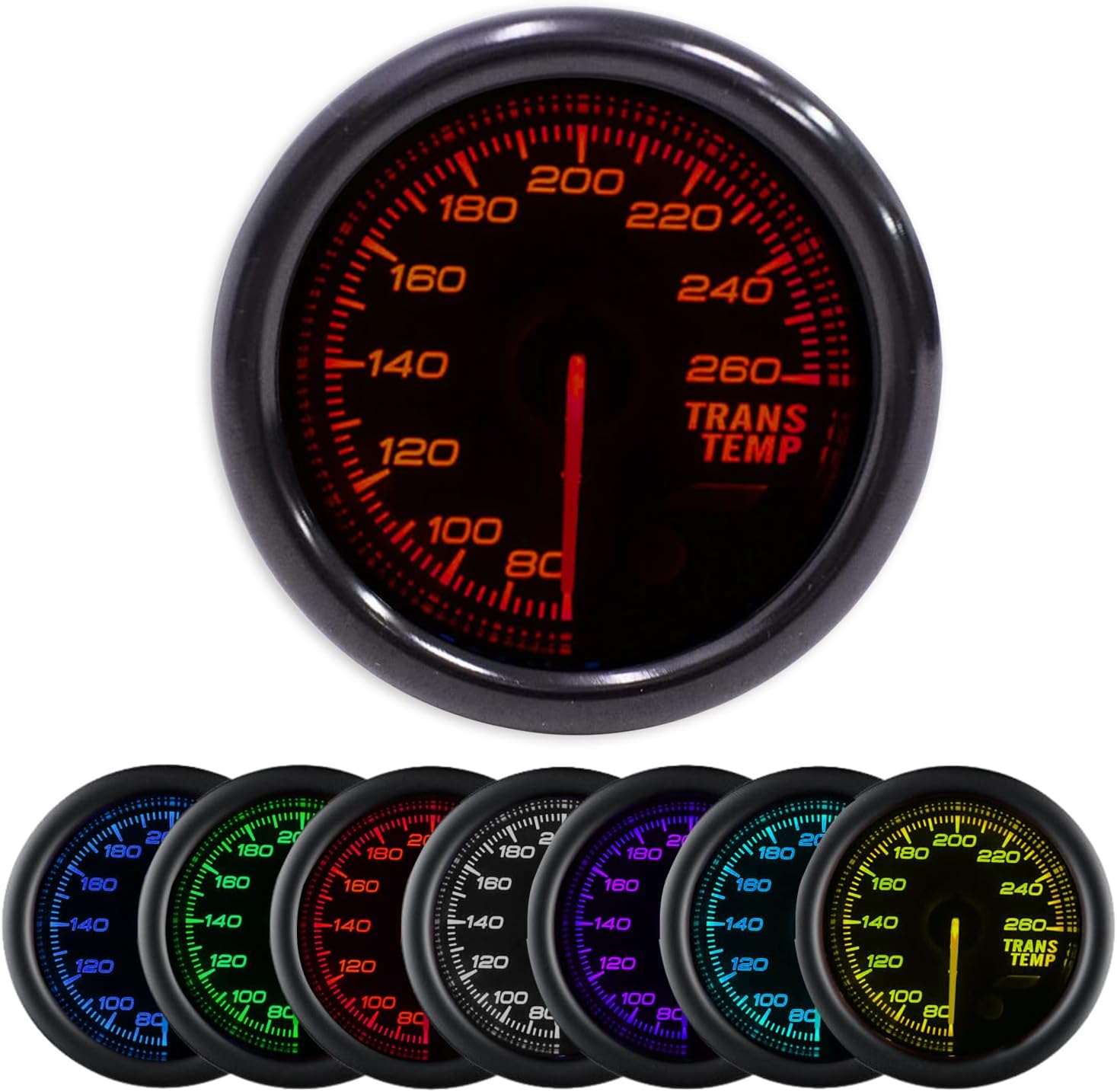 GAZOZ PERFORMANCE 52mm Transmission Trans Temp Gauge Kit 7 Color LED