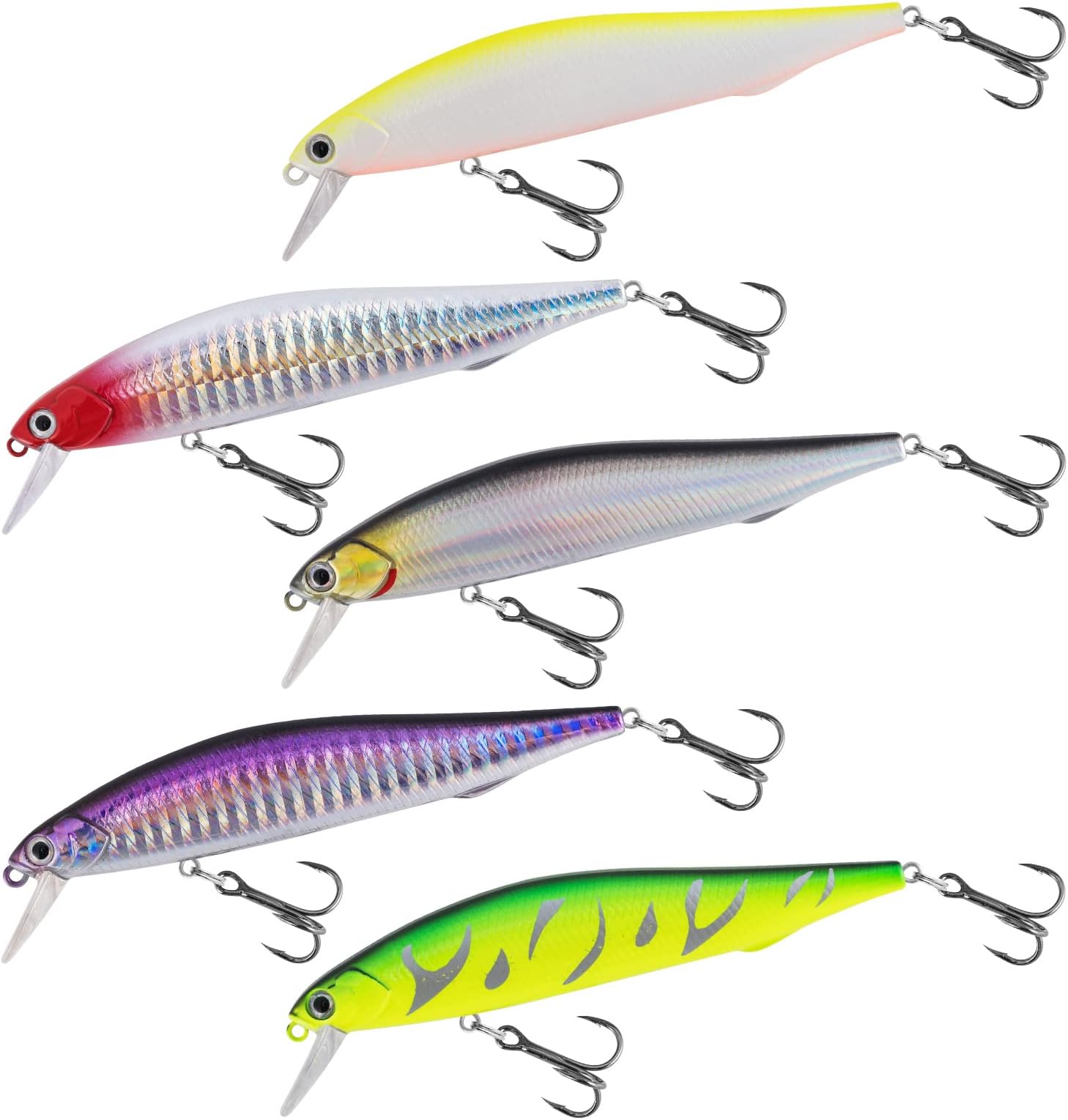 AlwonderMinnow Jerkbait Fishing Lures Kit, Slowly Sinking Minnow Lure for Freshwater Saltwater Fishing, Long-Distance Coasting Hard Bait Nearshore Fishing Bass Pike Striper Speckled Trout Redfish