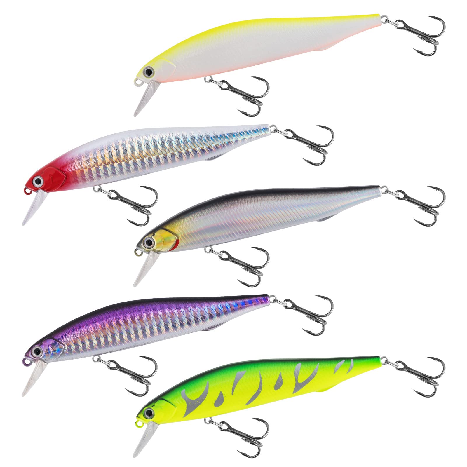 AlwonderMinnow Jerkbait Fishing Lures Kit, Slowly Sinking Minnow Lure for Freshwater Saltwater Fishing, Long-Distance Coasting Hard Bait Nearshore Fishing Bass Pike Striper Speckled Trout Redfish