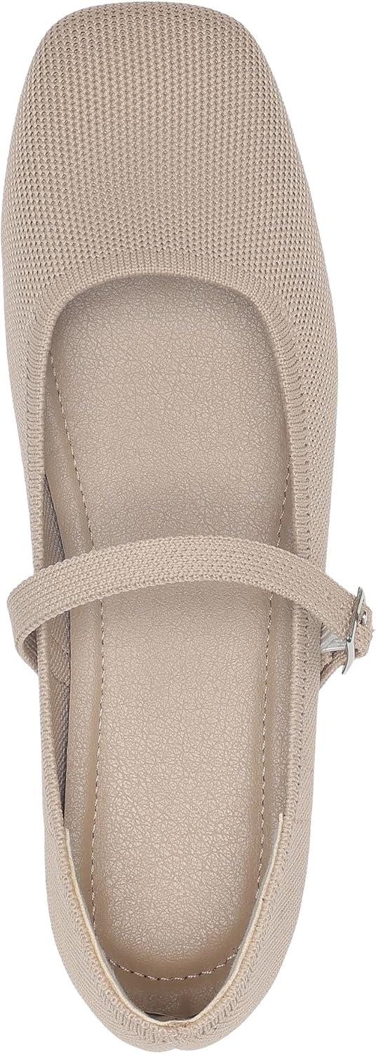 Knit Flats for Women Square Toe Flats Casual Ballet Flats with Ankle Strap,Comfortable Mary Jane Shoes